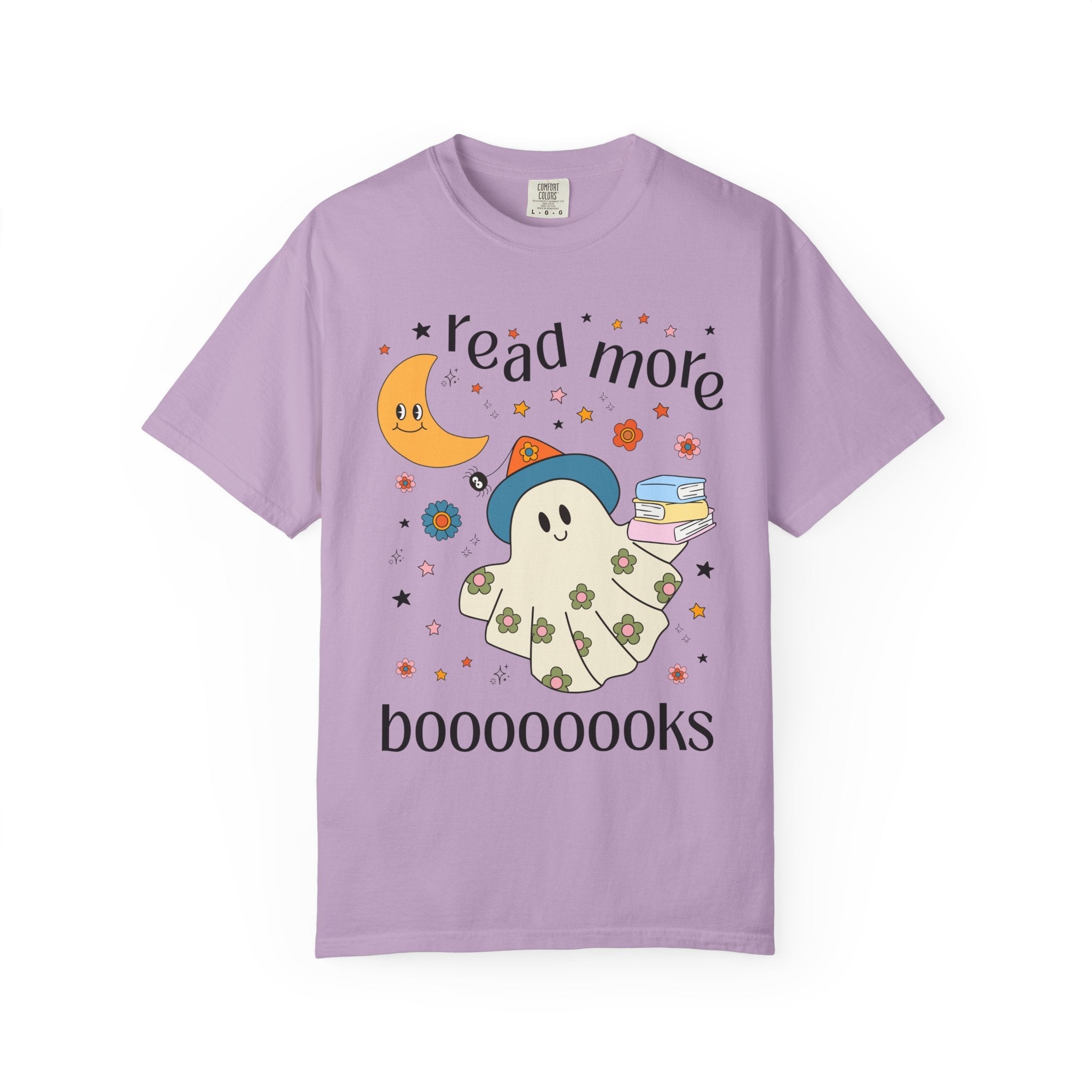 Bookish Halloween Teacher Tee Shirt with Cute Floral Ghost Holding Books, Silly Dreamcore Book Lover Tee for Spooky Season, 90s Throwback - Opal and June