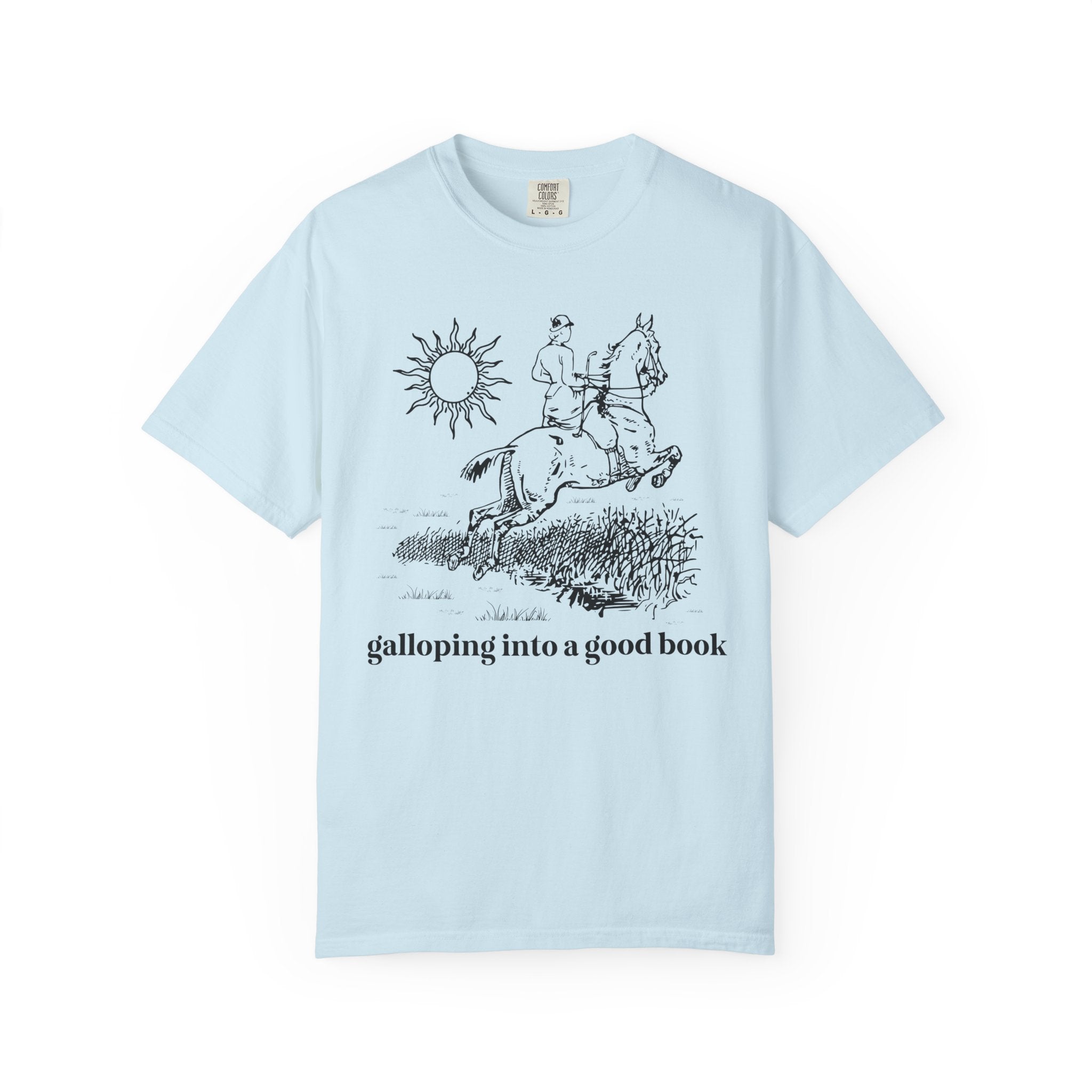 Bookish Horse Lover Tee Shirt for Romance Reader or Mystery Reader Who Loves Riding Horses: Galloping Into a Good Book, Librarian Gift - Opal and June