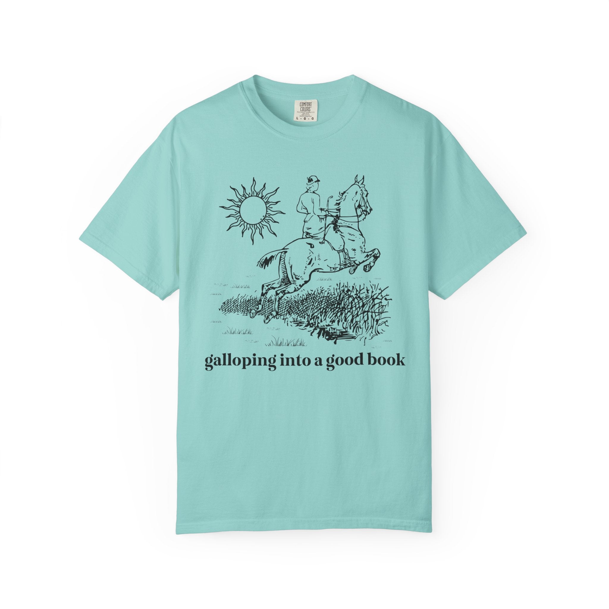 Bookish Horse Lover Tee Shirt for Romance Reader or Mystery Reader Who Loves Riding Horses: Galloping Into a Good Book, Librarian Gift - Opal and June
