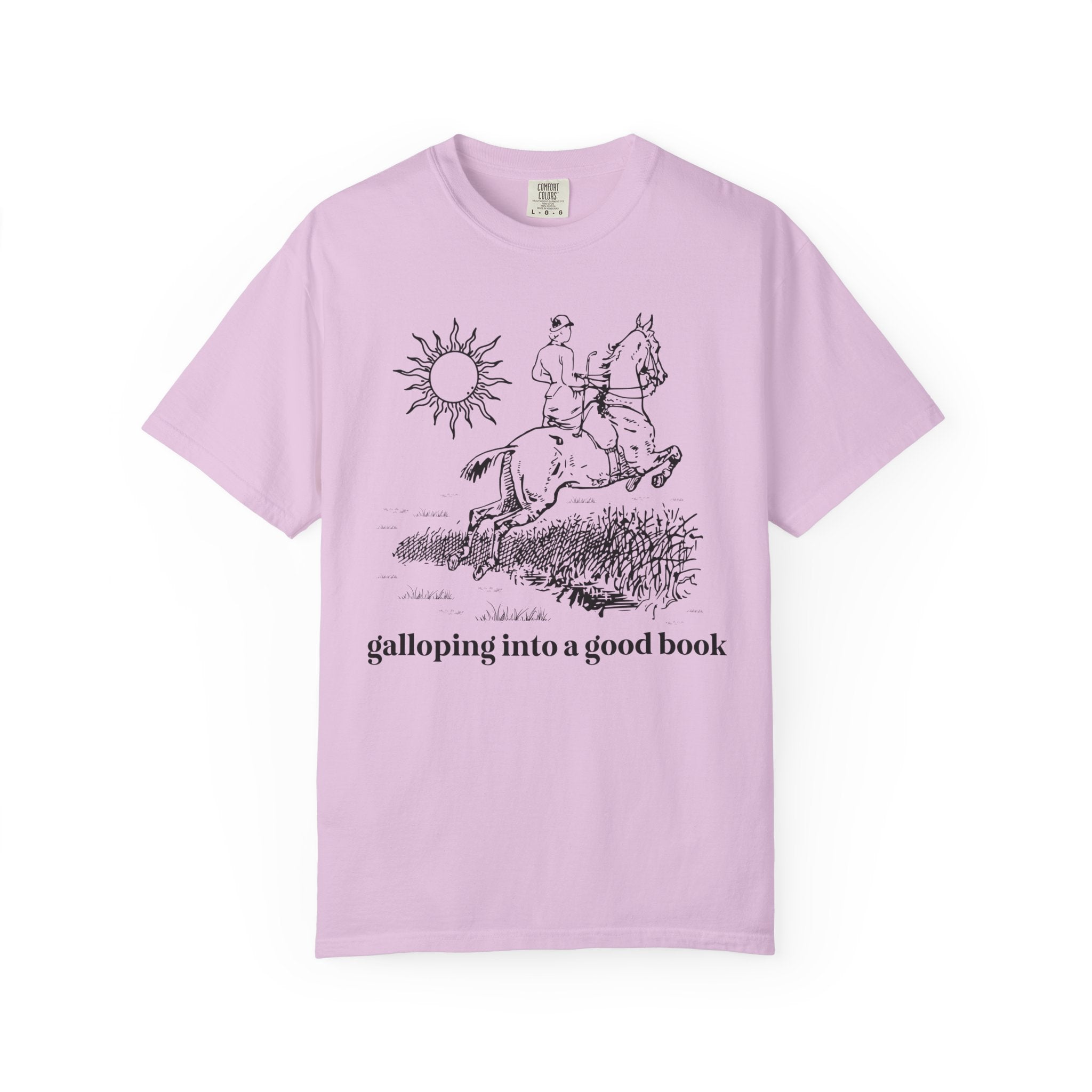 Bookish Horse Lover Tee Shirt for Romance Reader or Mystery Reader Who Loves Riding Horses: Galloping Into a Good Book, Librarian Gift - Opal and June