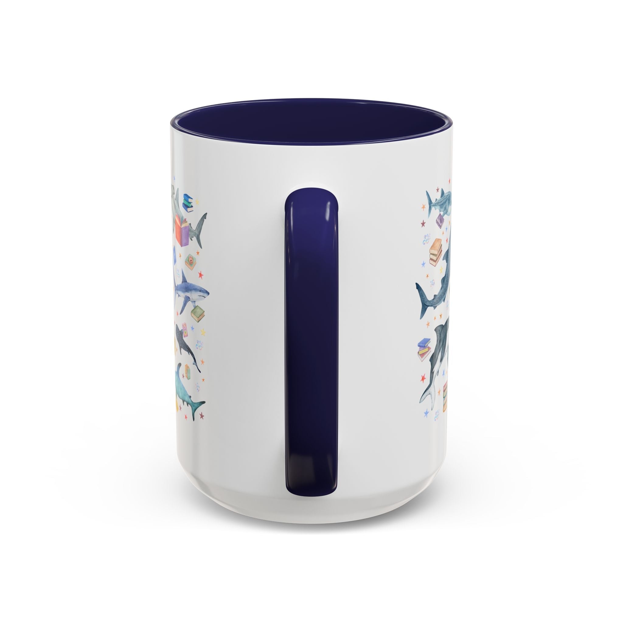 Bookish Shark Coffee Mug for School Librarian or Reading Teacher: Silly Ocean Animal Lover Mug with Stars and Bubbles, Reading Month Gift - Opal and June