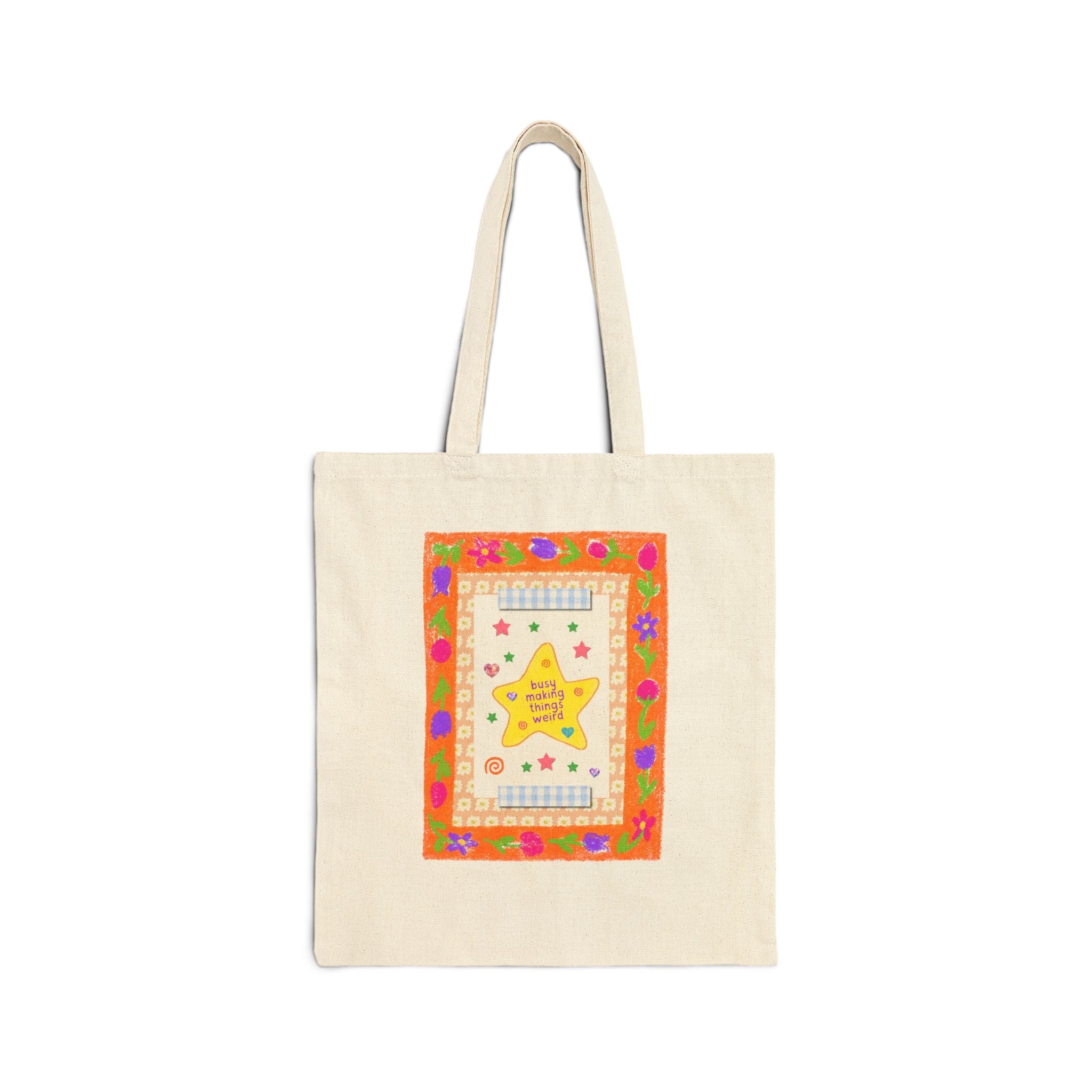 Busy Making Things Weird Tote Bag: Silly Unhinged Tote Bag with Flowers and Stars, Funny Overwhelmed or Overthinking Tote Bag, Funny Friend Gift - Opal and June