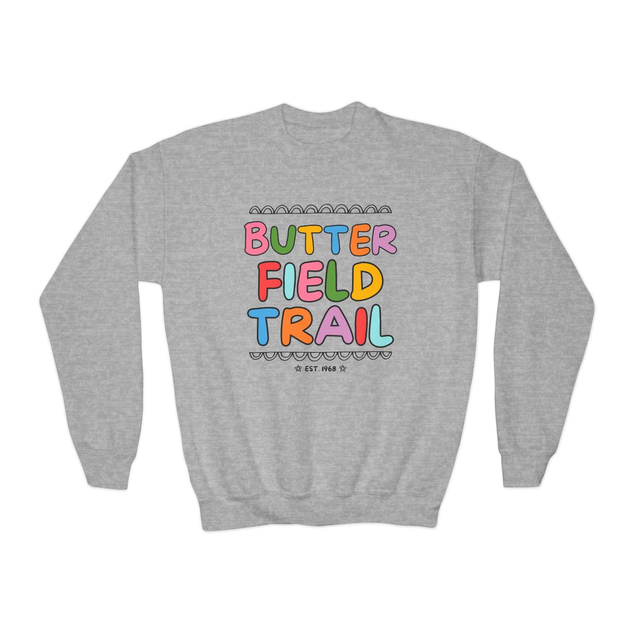 Butterfield Trail Elementary Kids Sweatshirt: Rainbow Letters - Opal and June