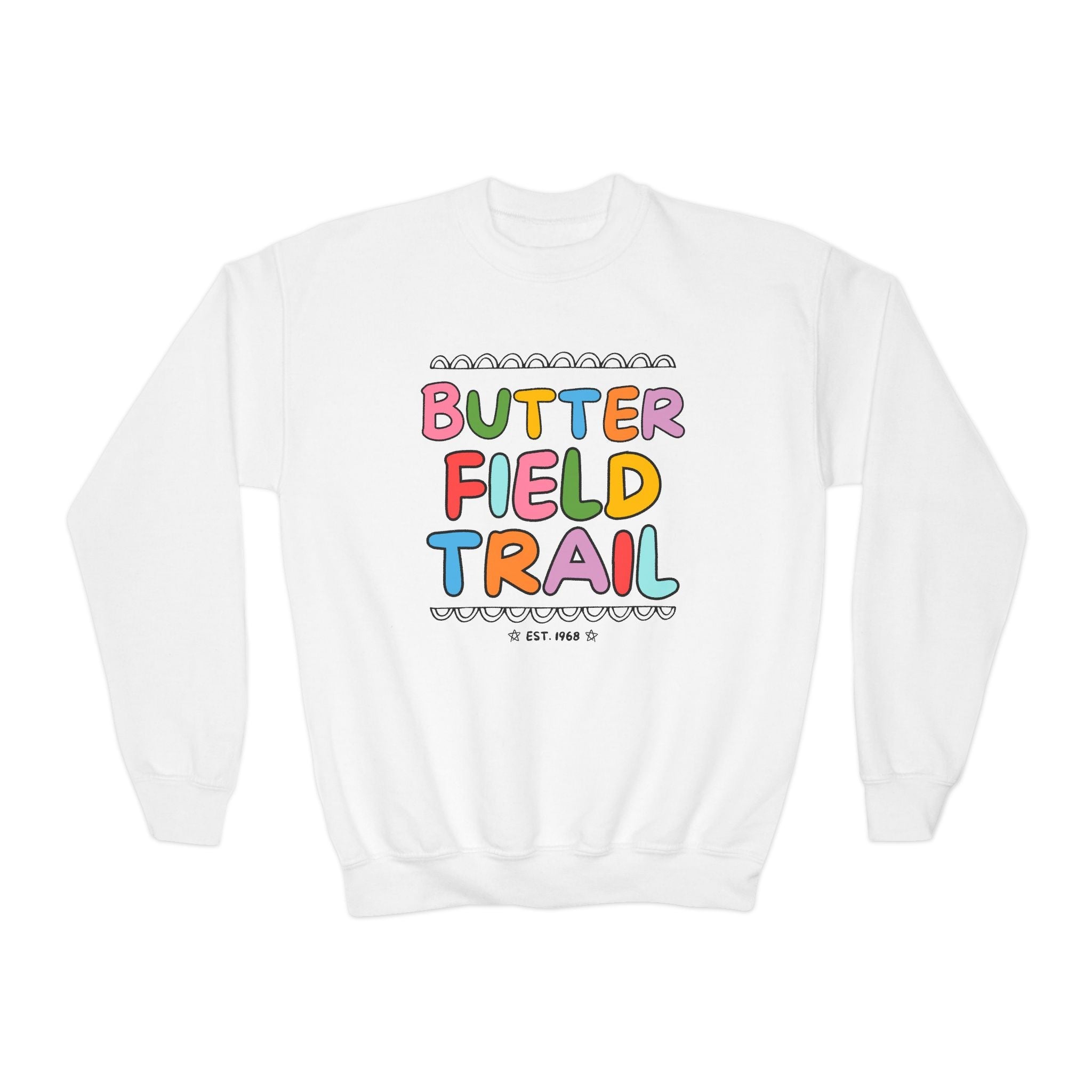 Butterfield Trail Elementary Kids Sweatshirt: Rainbow Letters - Opal and June