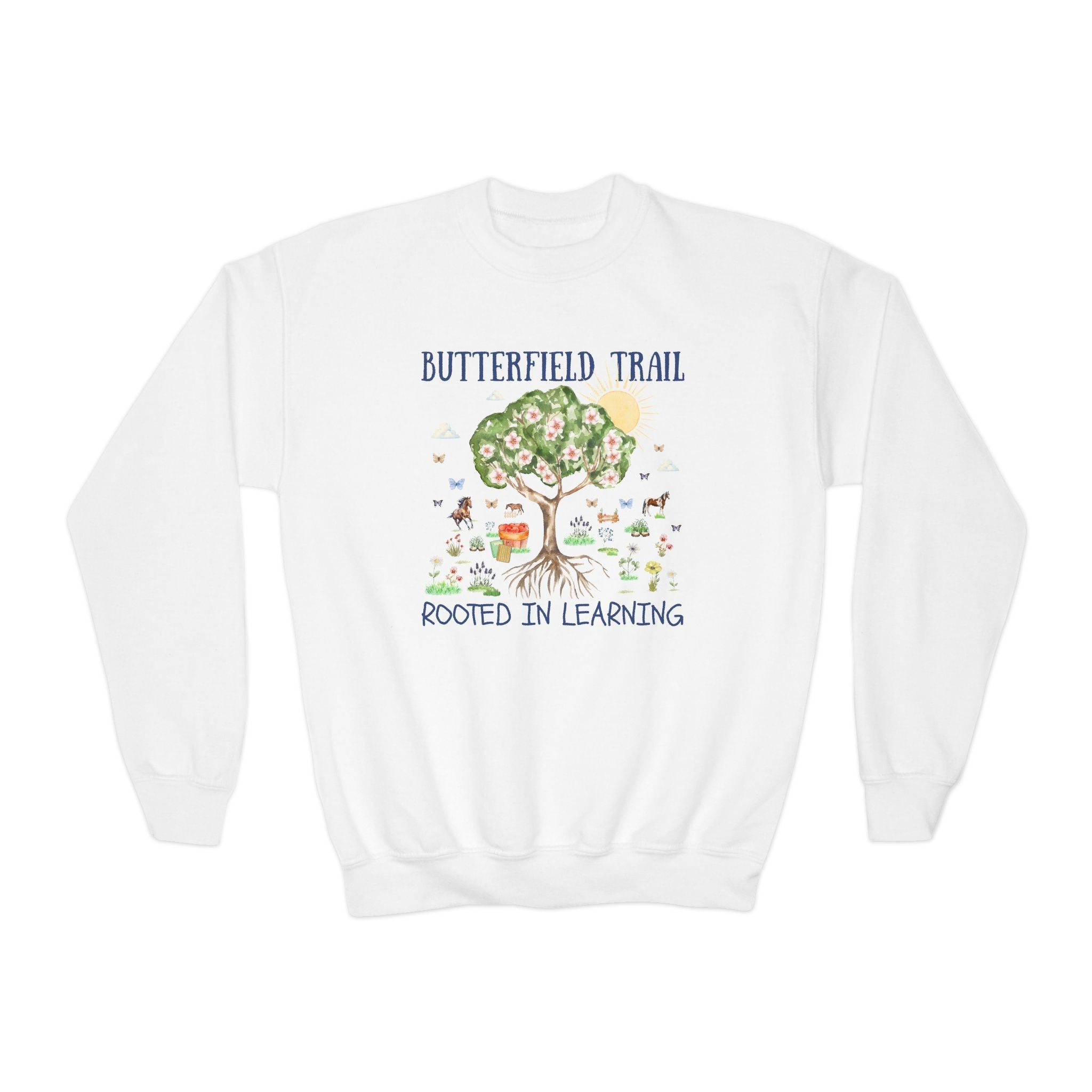 Butterfield Trail Elementary Kids Sweatshirt: Rooted in Learning | FPS + Opal and June Kids Sweatshirt, Fayetteville Public Schools - Opal and June