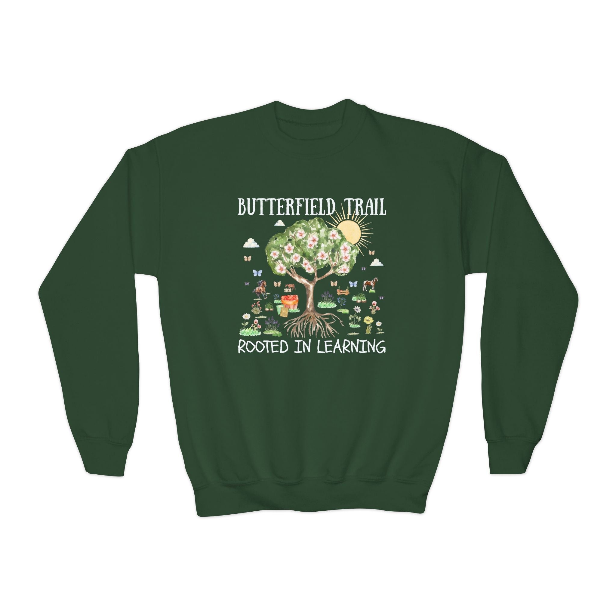 Butterfield Trail Elementary Kids Sweatshirt: Rooted in Learning | FPS + Opal and June Kids Sweatshirt, Fayetteville Public Schools - Opal and June