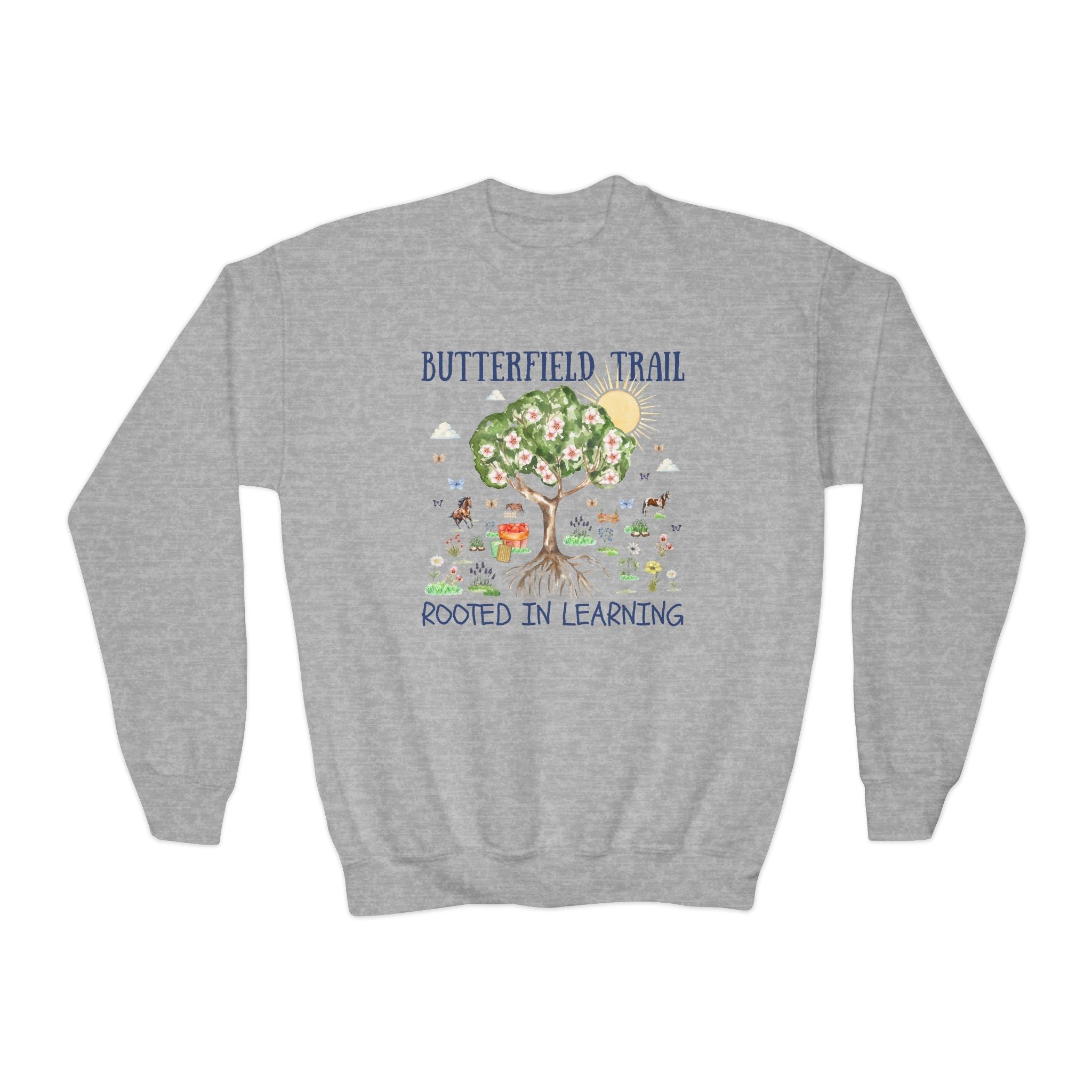 Butterfield Trail Elementary Kids Sweatshirt: Rooted in Learning | FPS + Opal and June Kids Sweatshirt, Fayetteville Public Schools - Opal and June