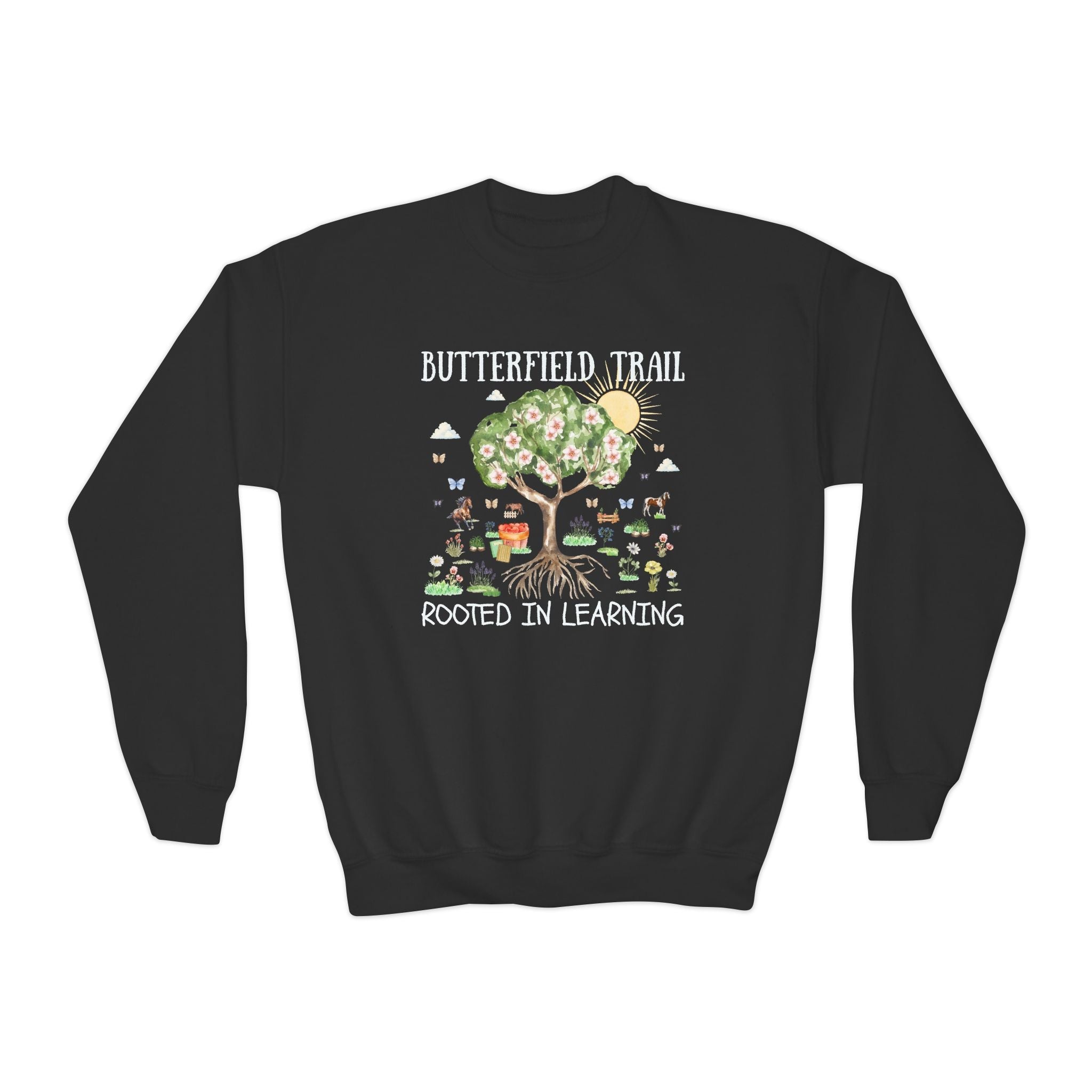 Butterfield Trail Elementary Kids Sweatshirt: Rooted in Learning | FPS + Opal and June Kids Sweatshirt, Fayetteville Public Schools - Opal and June