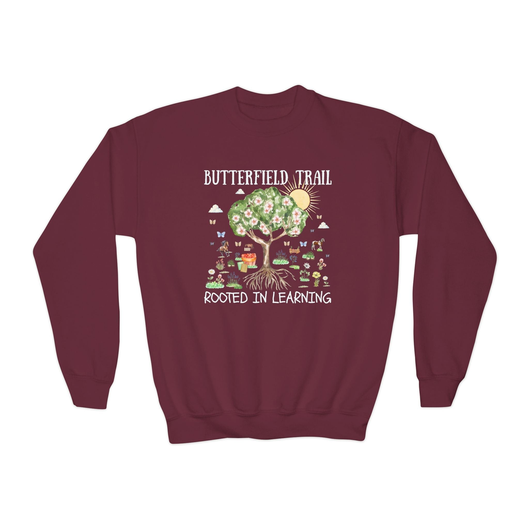 Butterfield Trail Elementary Kids Sweatshirt: Rooted in Learning | FPS + Opal and June Kids Sweatshirt, Fayetteville Public Schools - Opal and June
