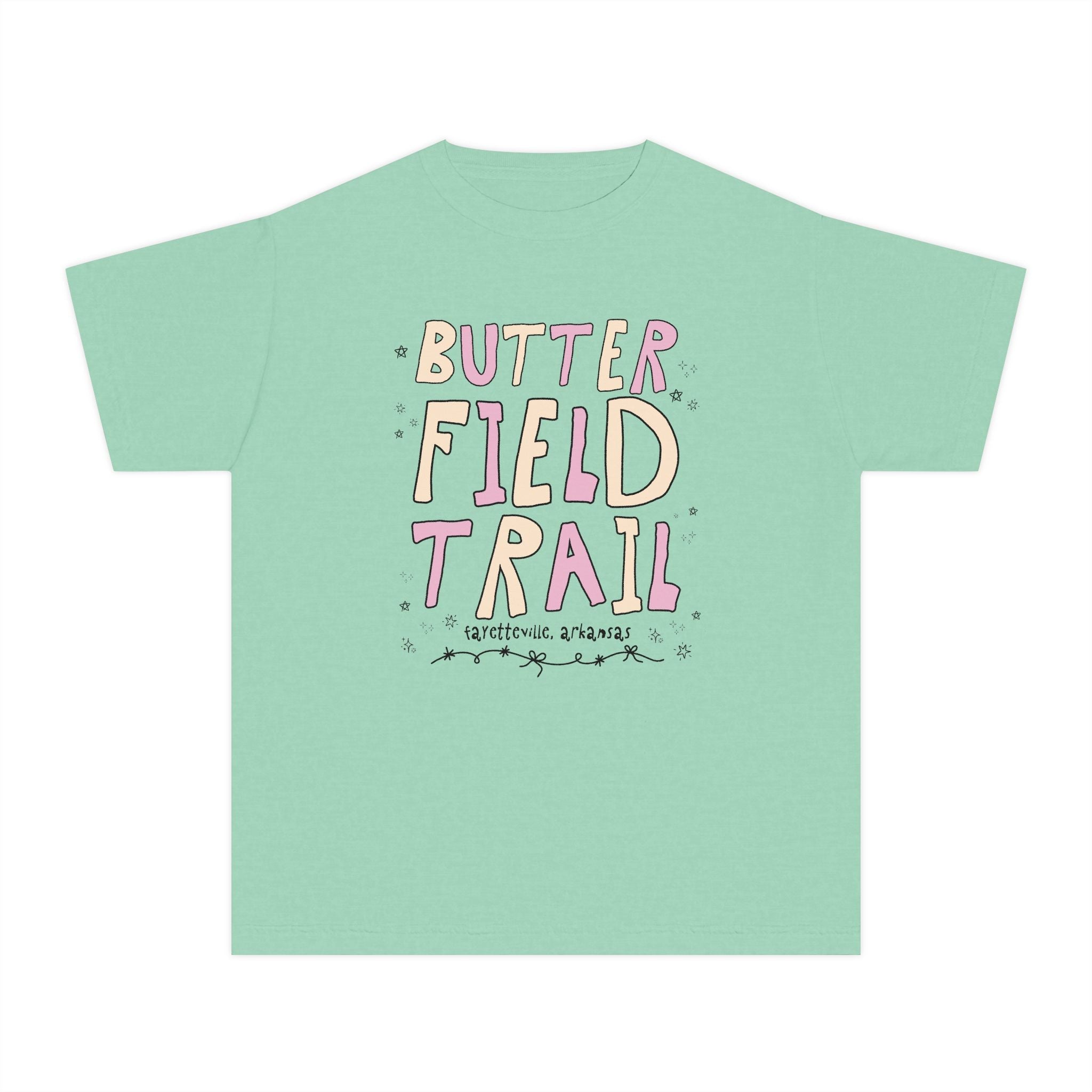 Butterfield Trail Elementary Kids Tee Shirt: Pink and Beige Letters | FPS + Opal and June Tee Shirt, Fayetteville Public Schools - Opal and June