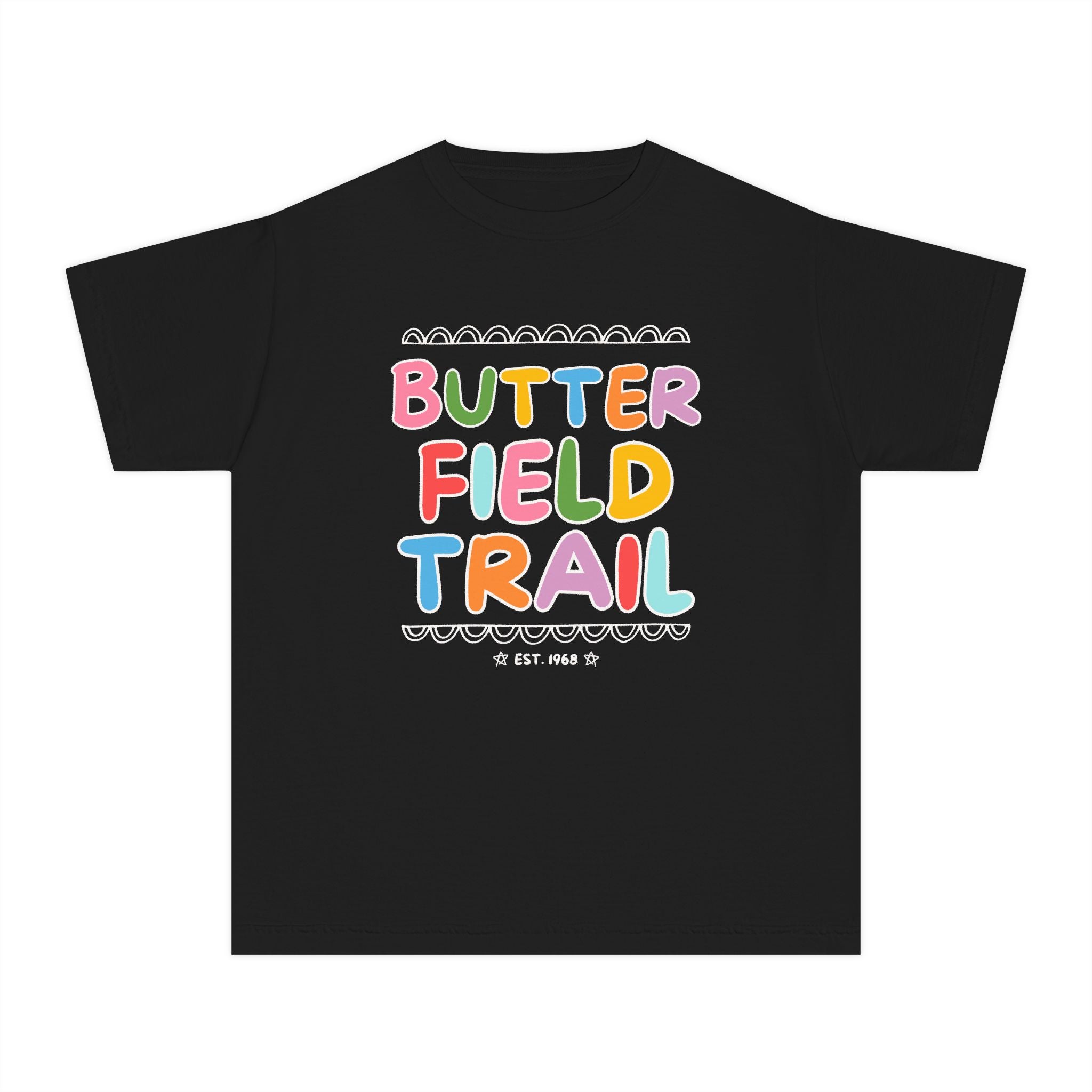 Butterfield Trail Elementary Kids Tee Shirt: Rainbow Letters - Opal and June