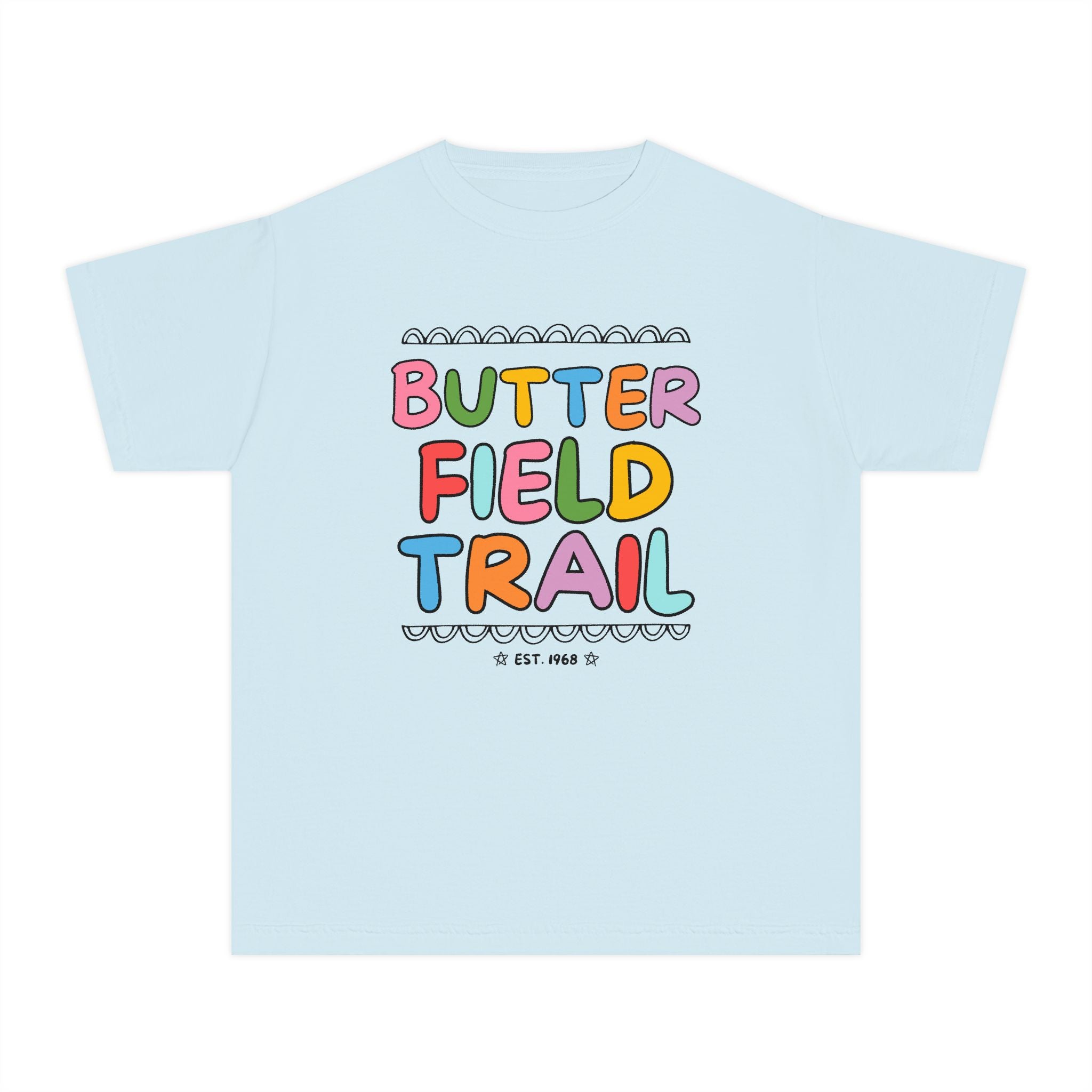 Butterfield Trail Elementary Kids Tee Shirt: Rainbow Letters - Opal and June