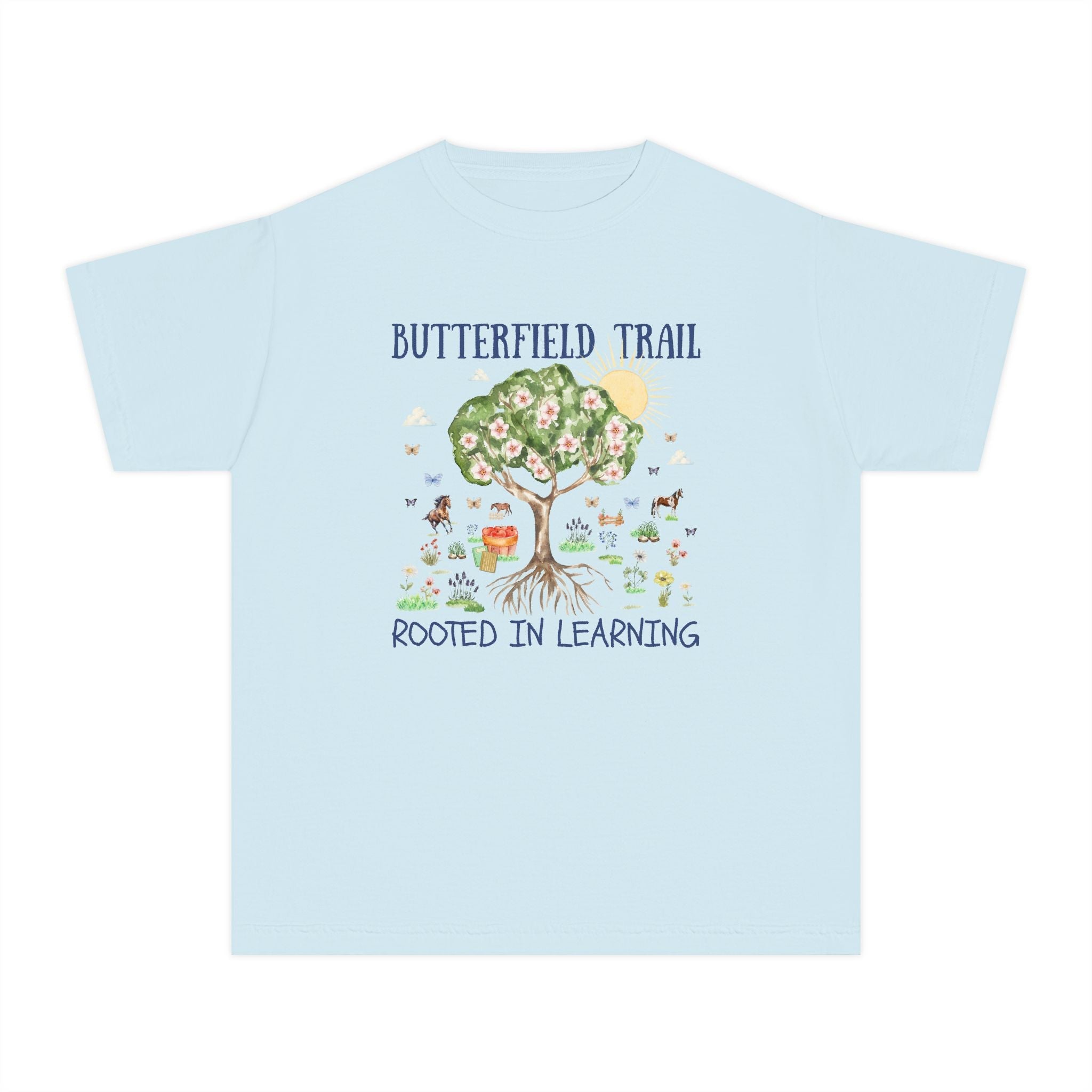 Butterfield Trail Elementary Kids Tee Shirt: Rooted in Learning | FPS + Opal and June Tee Shirt, Fayetteville Public Schools - Opal and June