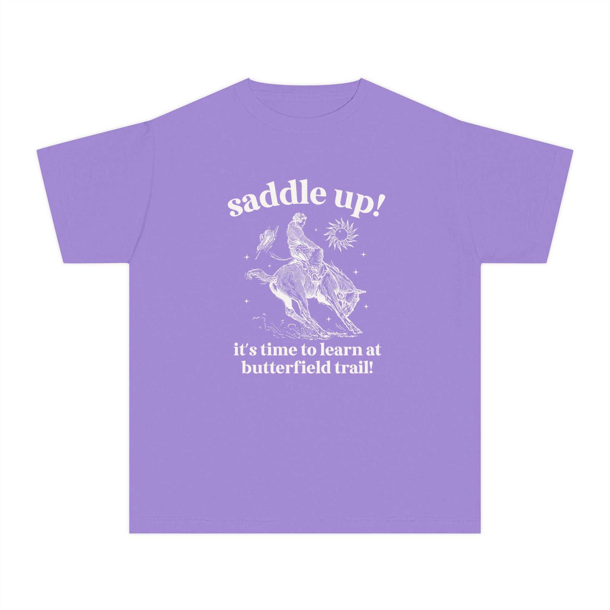 Butterfield Trail Elementary Kids Tee Shirt: Saddle Up! It's Time to Learn at Butterfield Trail! | FPS + Opal and June T-Shirt, Fayetteville Public Schools - Opal and June