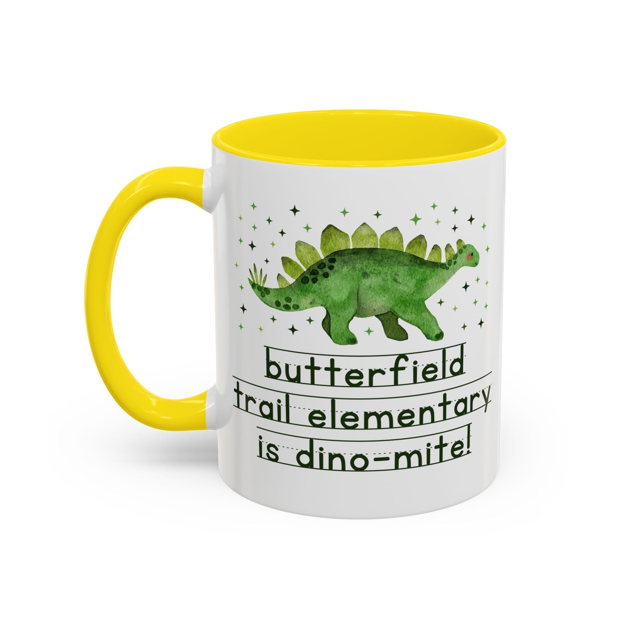 Butterfield Trail Elementary School 11 Oz Coffee Mug: Butterfield Trail Elementary is Dino - Mite! | FPS + Opal and June Coffee Mug, Fayetteville Public Schools - Opal and June