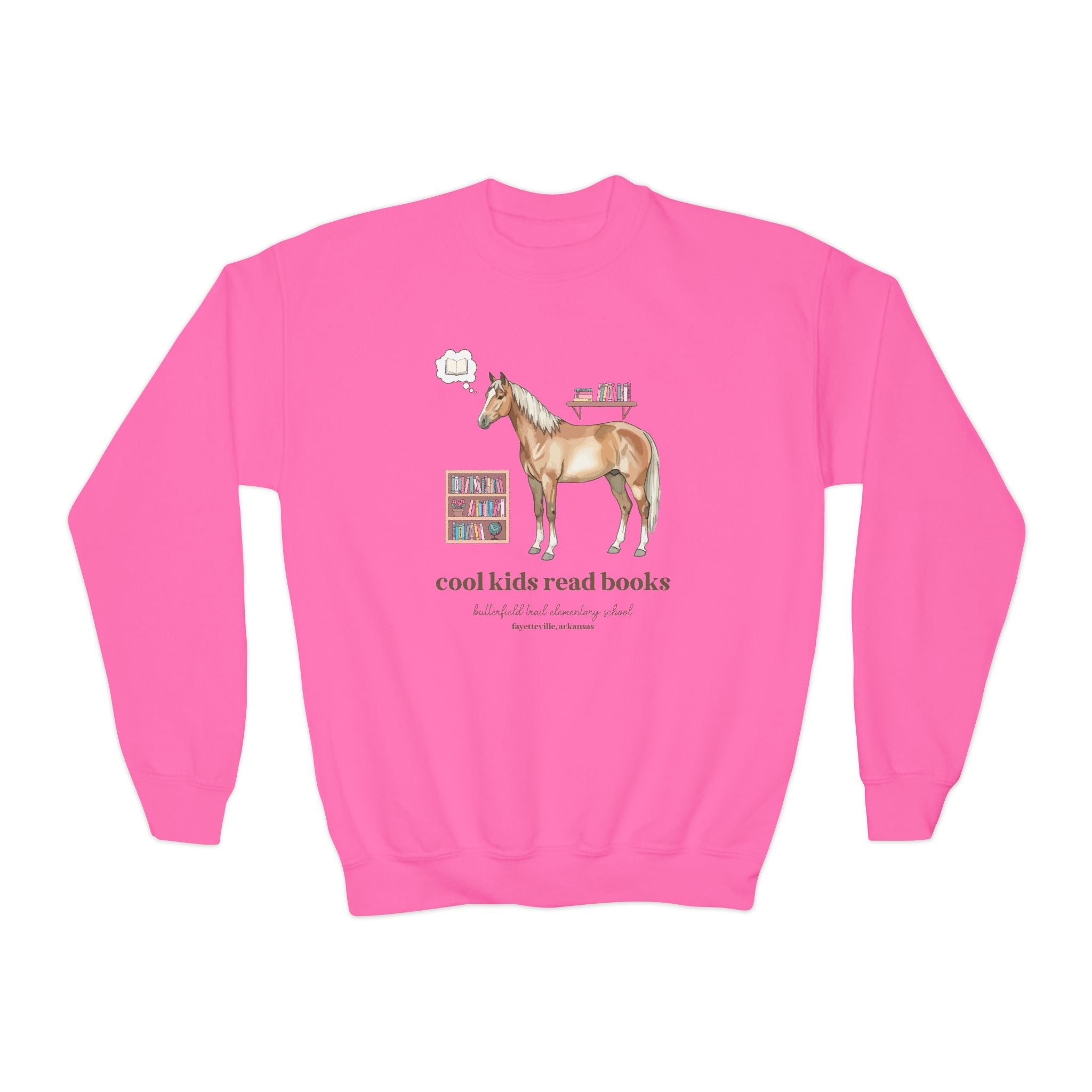 Butterfield Trail Elementary School Kids Sweatshirt: Cool Kids Read Books | FPS + Opal and June Kids Sweatshirt, Fayetteville Public Schools - Opal and June