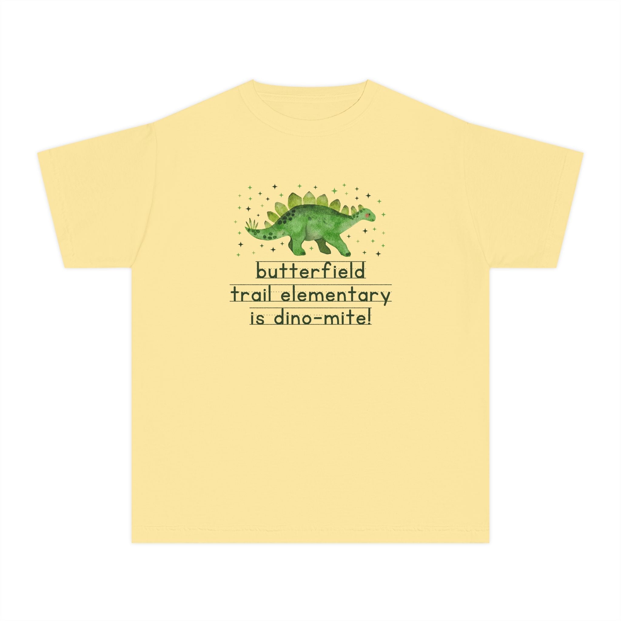 Butterfield Trail Elementary School Kids Tee Shirt: Butterfield Trail Elementary is Dino - Mite! | FPS + Opal and June Kids Tee Shirt, Fayetteville Public Schools - Opal and June
