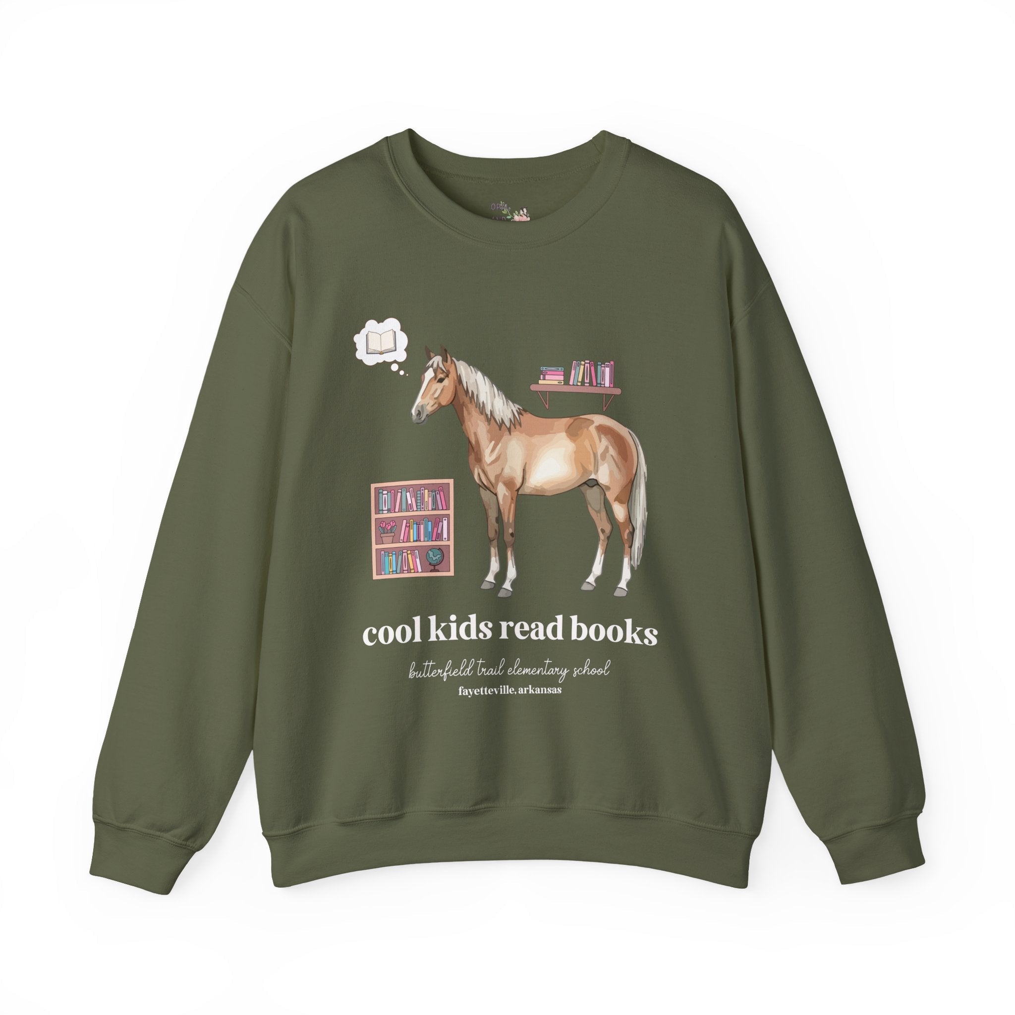 Butterfield Trail Elementary School Sweatshirt: Cool Kids Read Books | FPS + Opal and June Sweatshirt, Fayetteville Public Schools - Opal and June