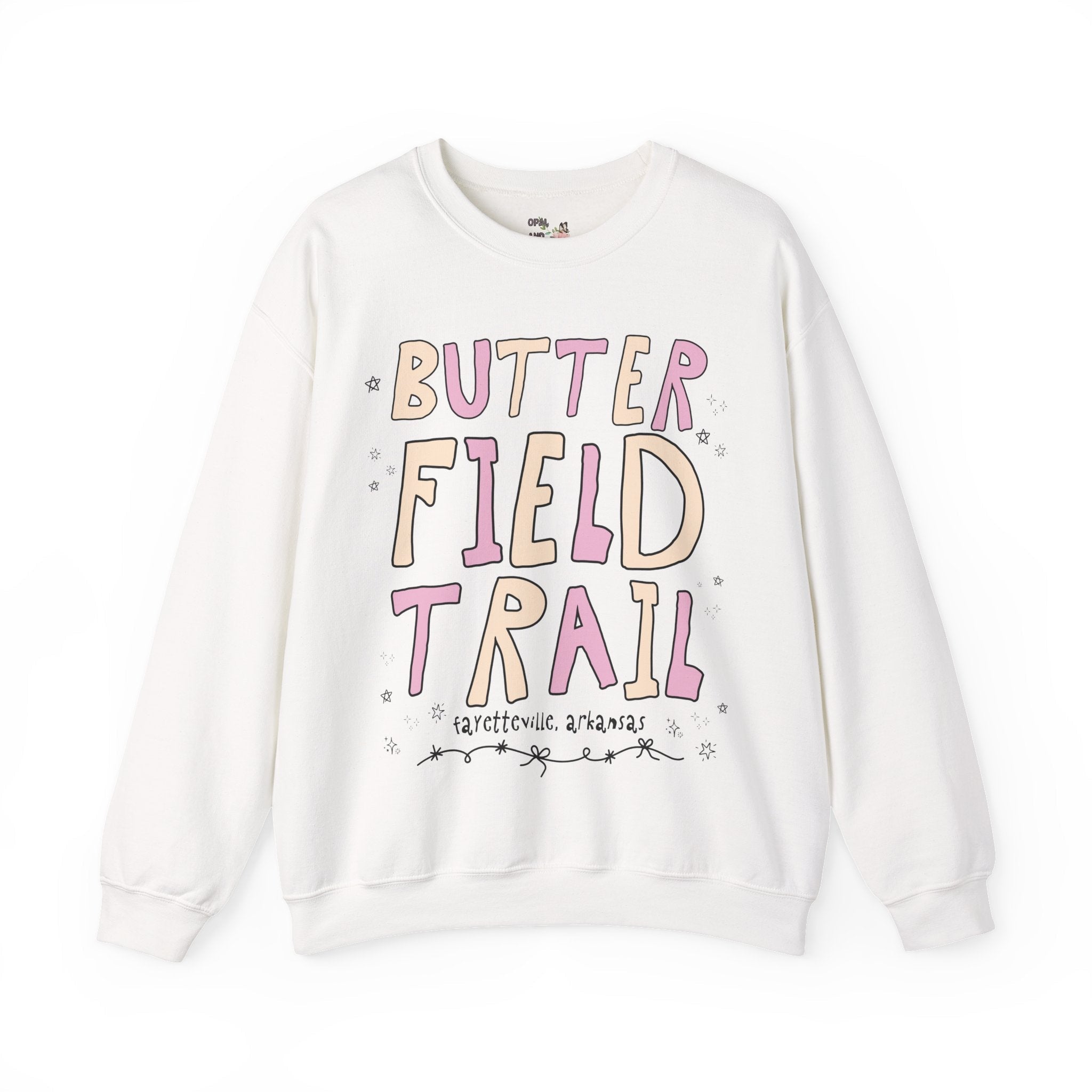Butterfield Trail Elementary Sweatshirt: Pink and Beige Letters | FPS + Opal and June Sweatshirt, Fayetteville Public Schools - Opal and June