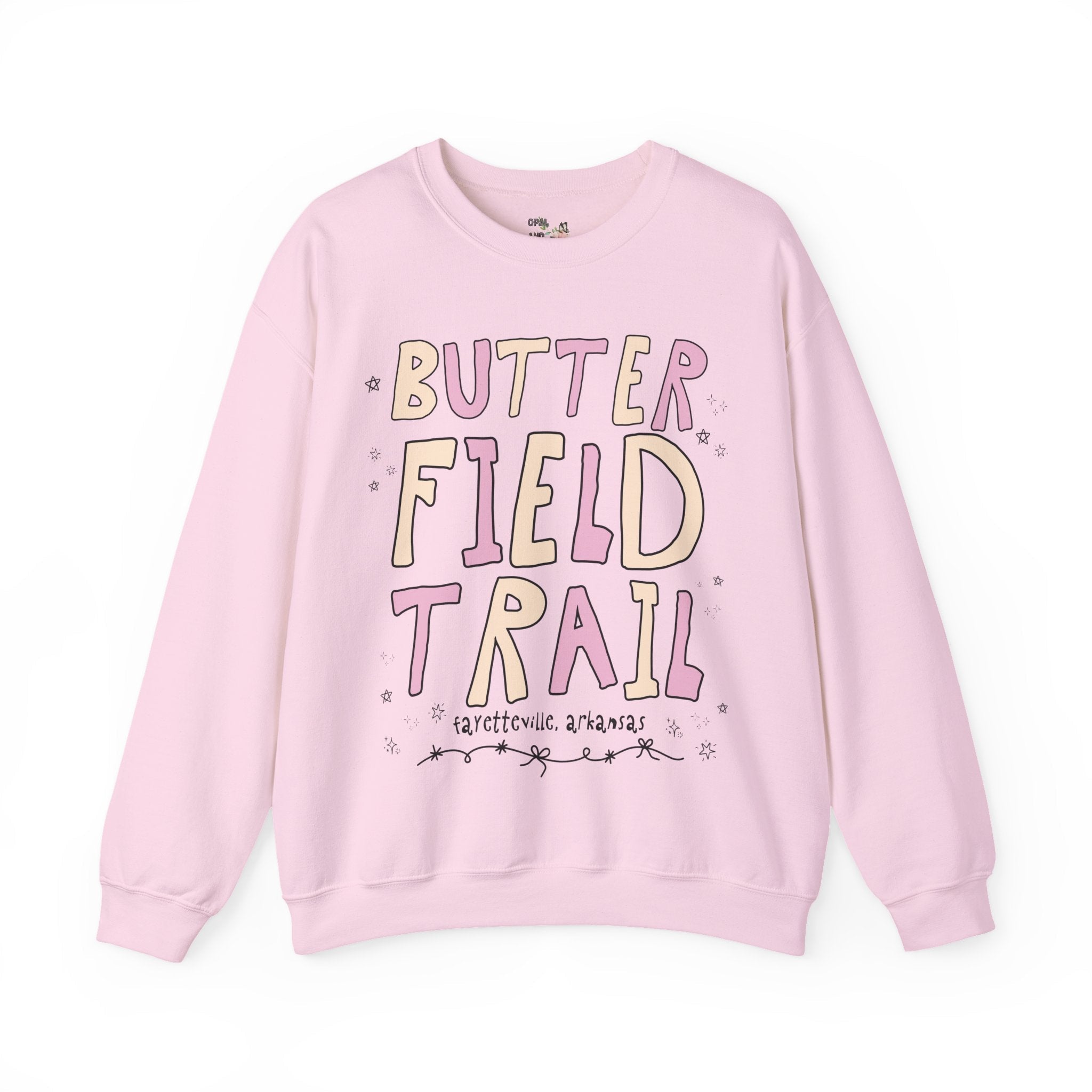 Butterfield Trail Elementary Sweatshirt: Pink and Beige Letters | FPS + Opal and June Sweatshirt, Fayetteville Public Schools - Opal and June