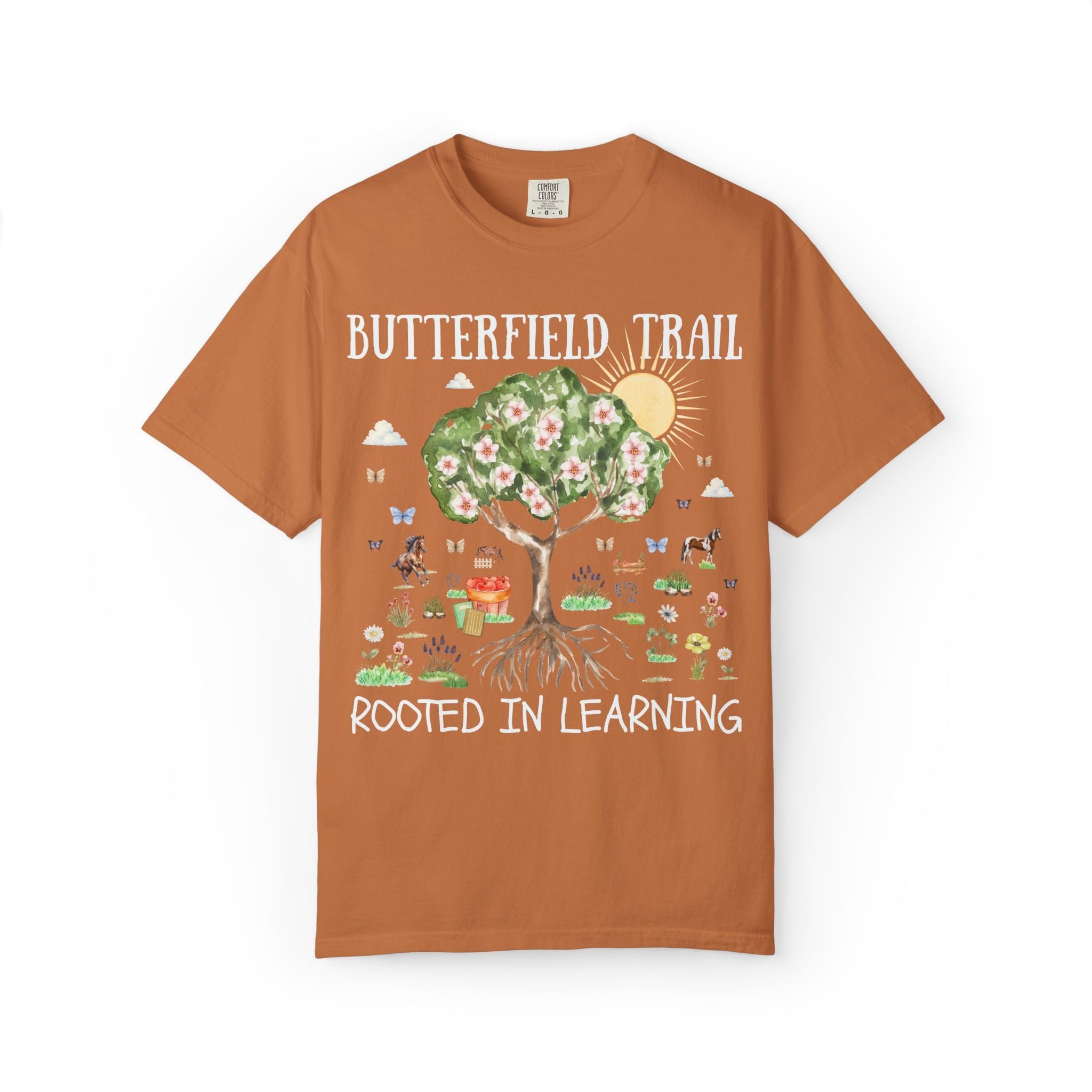 Butterfield Trail Elementary Tee Shirt: Rooted in Learning | FPS + Opal and June Tee Shirt, Fayetteville Public Schools - Opal and June