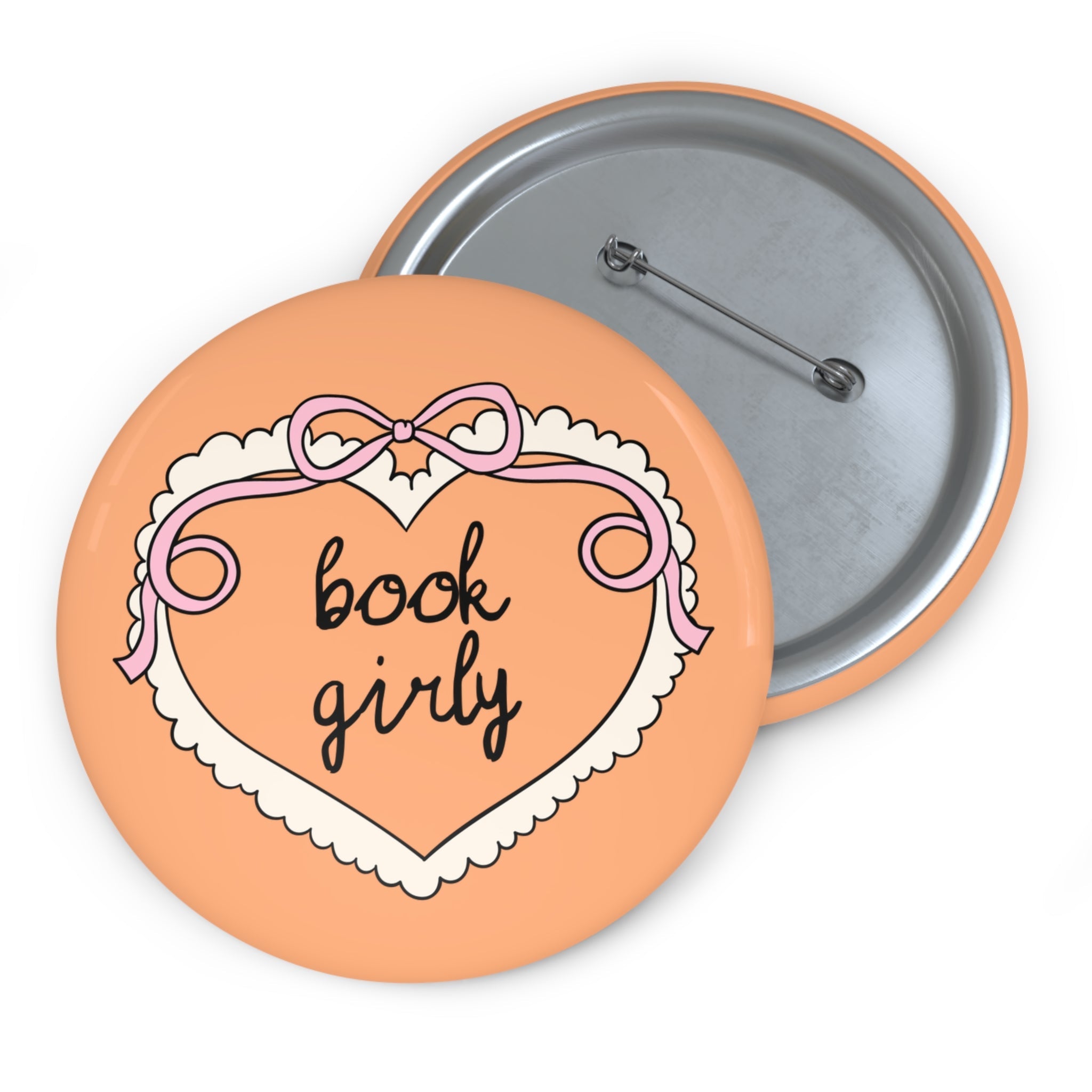 Button with Cute Y2K Aesthetic Heart, Romance Reader Button for Bookworm, School Librarian Gift, Reading Teacher Present - Opal and June