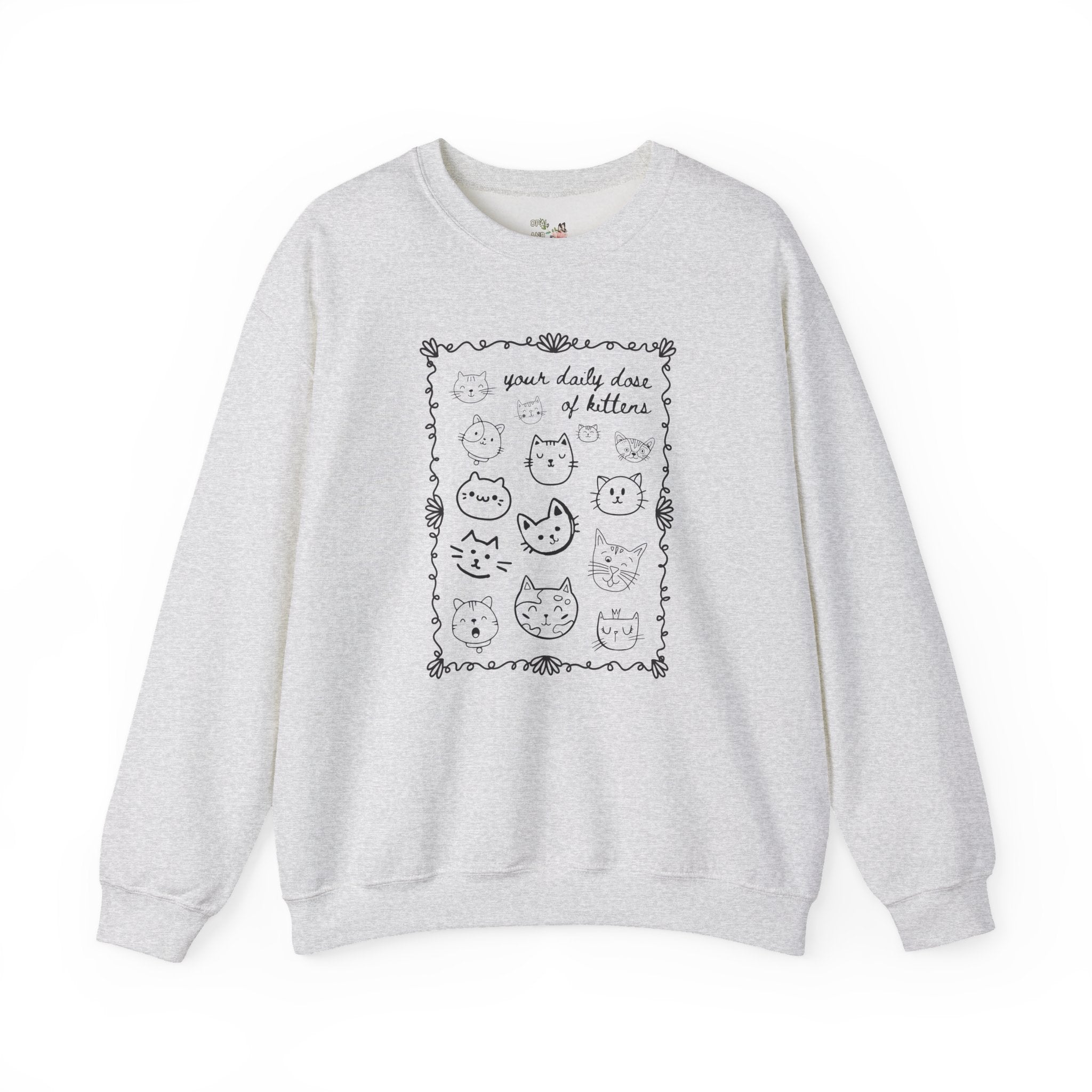 Cat Lover Sweatshirt with Cute Doodle Line Art, Adorable Y2K Aesthetic Cat Mom or Cat Dad Shirt with Kittens for Animal Lover or Pet Owner - Opal and June