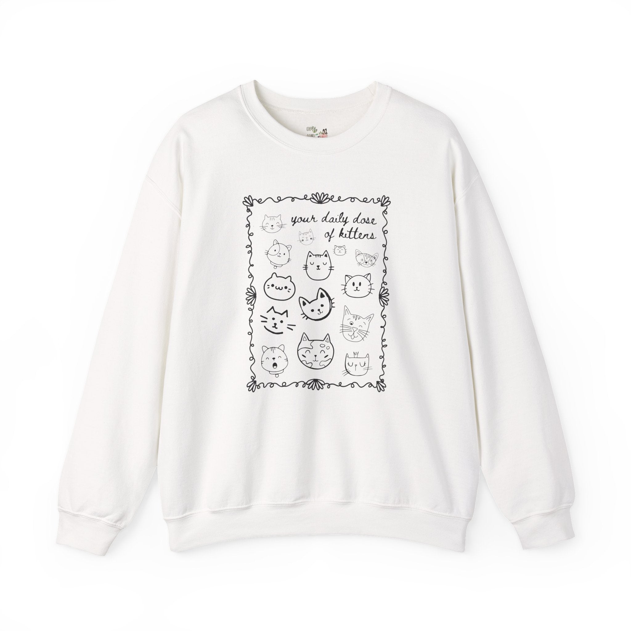 Cat Lover Sweatshirt with Cute Doodle Line Art, Adorable Y2K Aesthetic Cat Mom or Cat Dad Shirt with Kittens for Animal Lover or Pet Owner - Opal and June