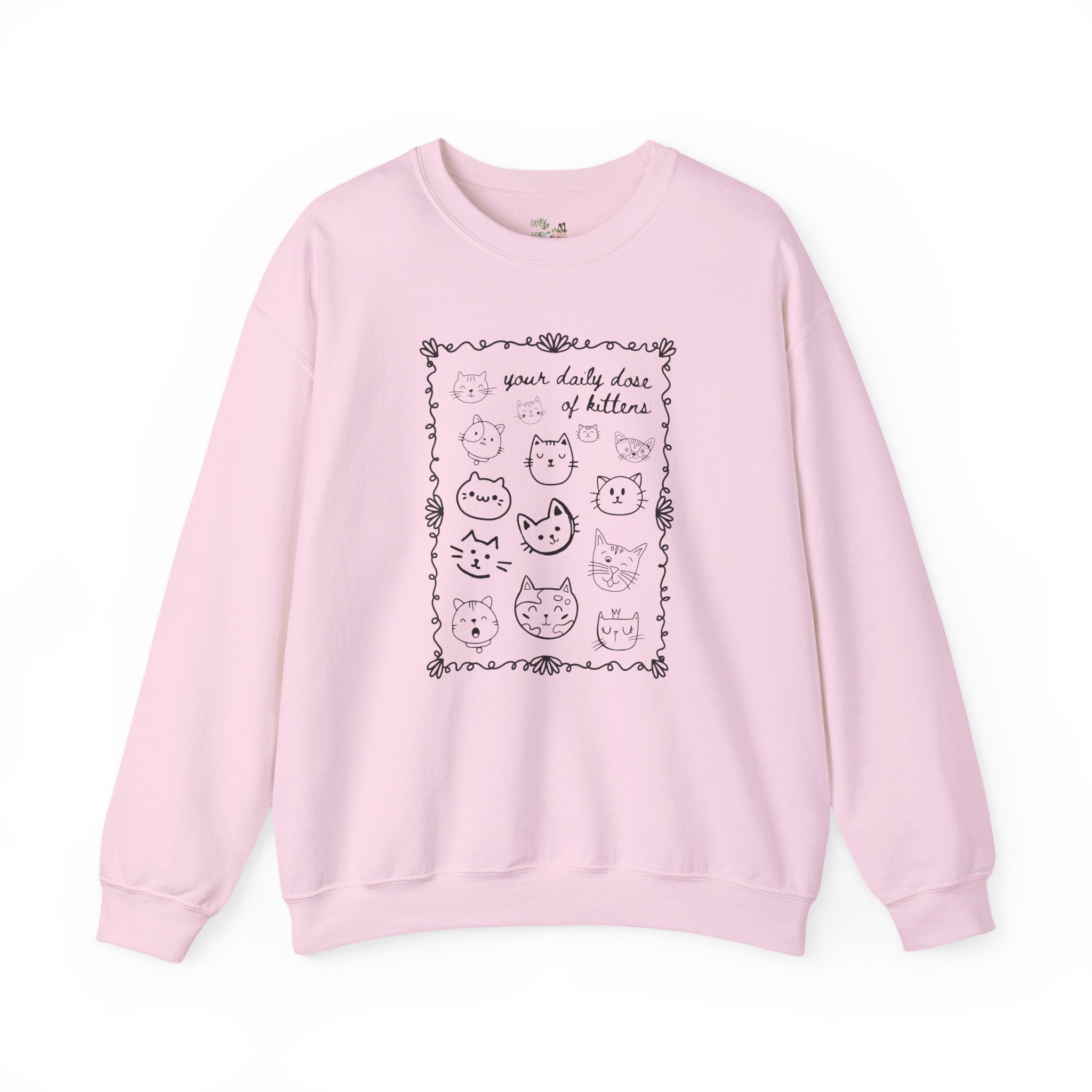 Cat Lover Sweatshirt with Cute Doodle Line Art, Adorable Y2K Aesthetic Cat Mom or Cat Dad Shirt with Kittens for Animal Lover or Pet Owner - Opal and June