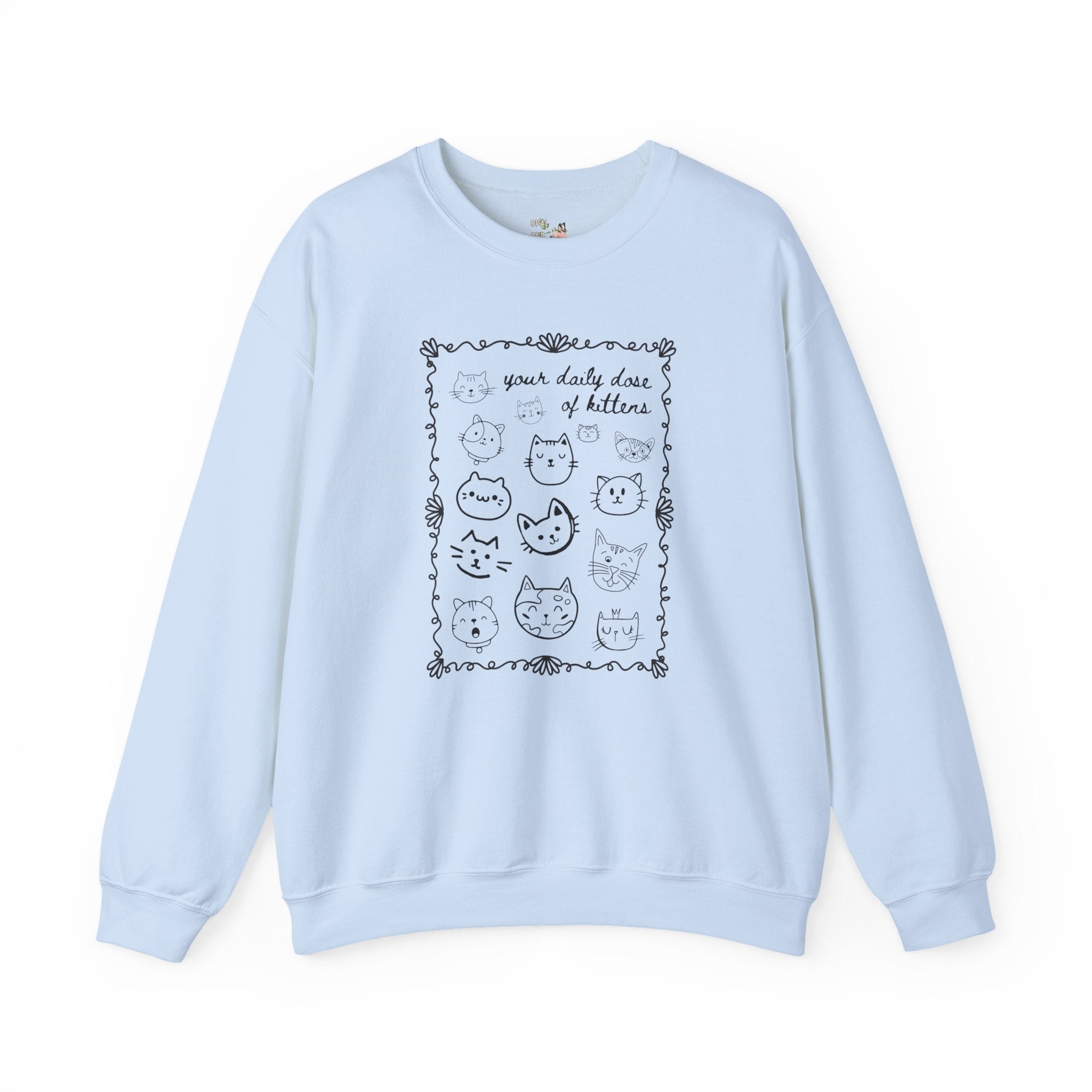 Cat Lover Sweatshirt with Cute Doodle Line Art, Adorable Y2K Aesthetic Cat Mom or Cat Dad Shirt with Kittens for Animal Lover or Pet Owner - Opal and June