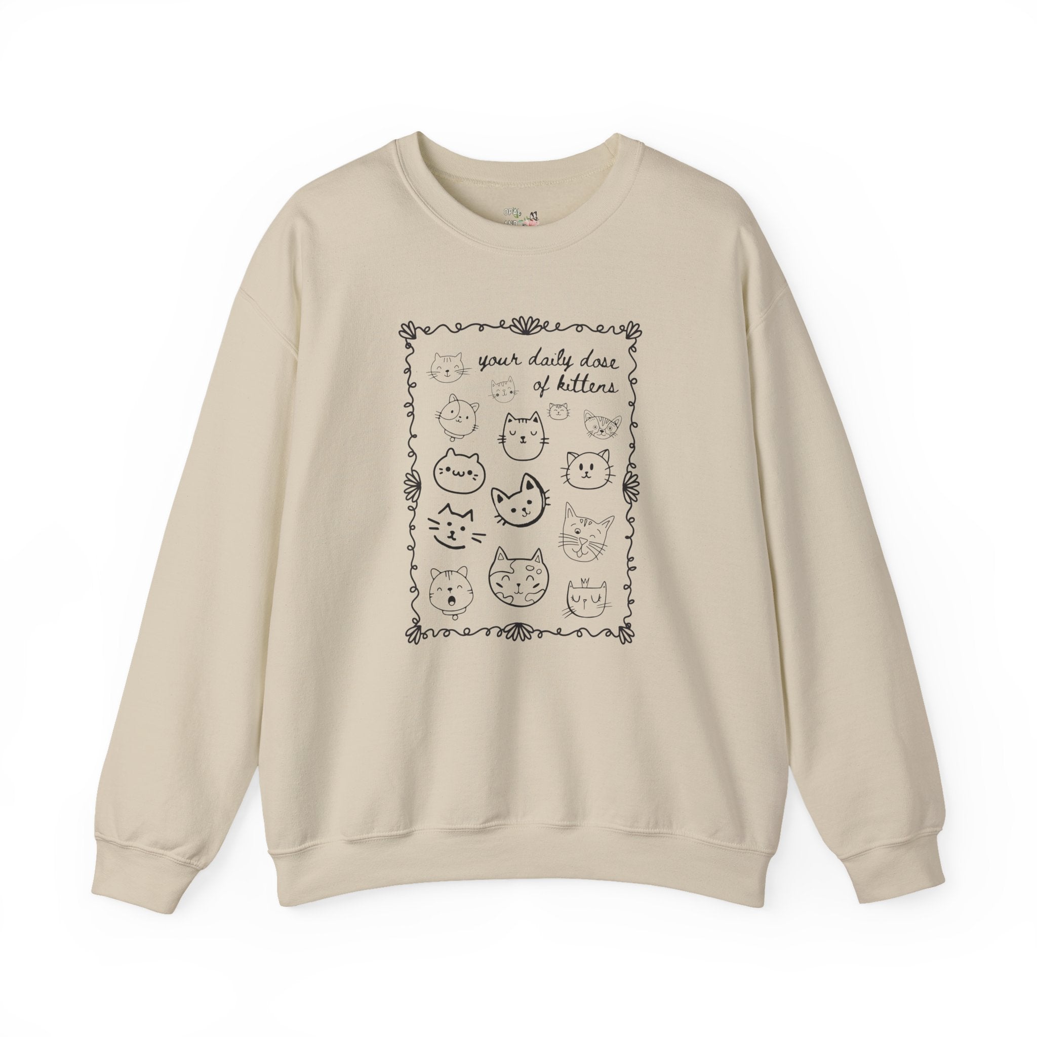 Cat Lover Sweatshirt with Cute Doodle Line Art, Adorable Y2K Aesthetic Cat Mom or Cat Dad Shirt with Kittens for Animal Lover or Pet Owner - Opal and June