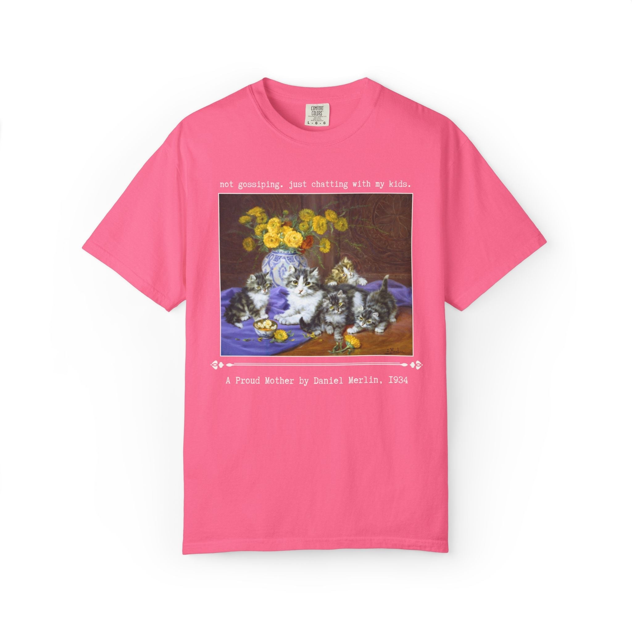 Cat Mom Art History Tee Shirt: Not Gossiping, Just Chatting with My Kids, Gift for Chatty Mom from Teen Daughter, Floral Kitten Lover Gift - Opal and June
