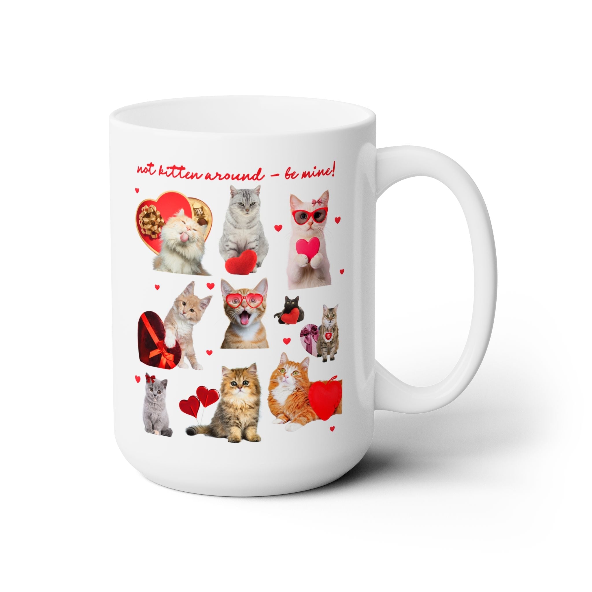 Cat Mom or Cat Dad Valentine's Day Coffee Mug for Friend Who Loves Cats, Silly Goblincore Kitten 15 Oz Mug with Hearts, Funny Sarcastic Gift - Opal and June