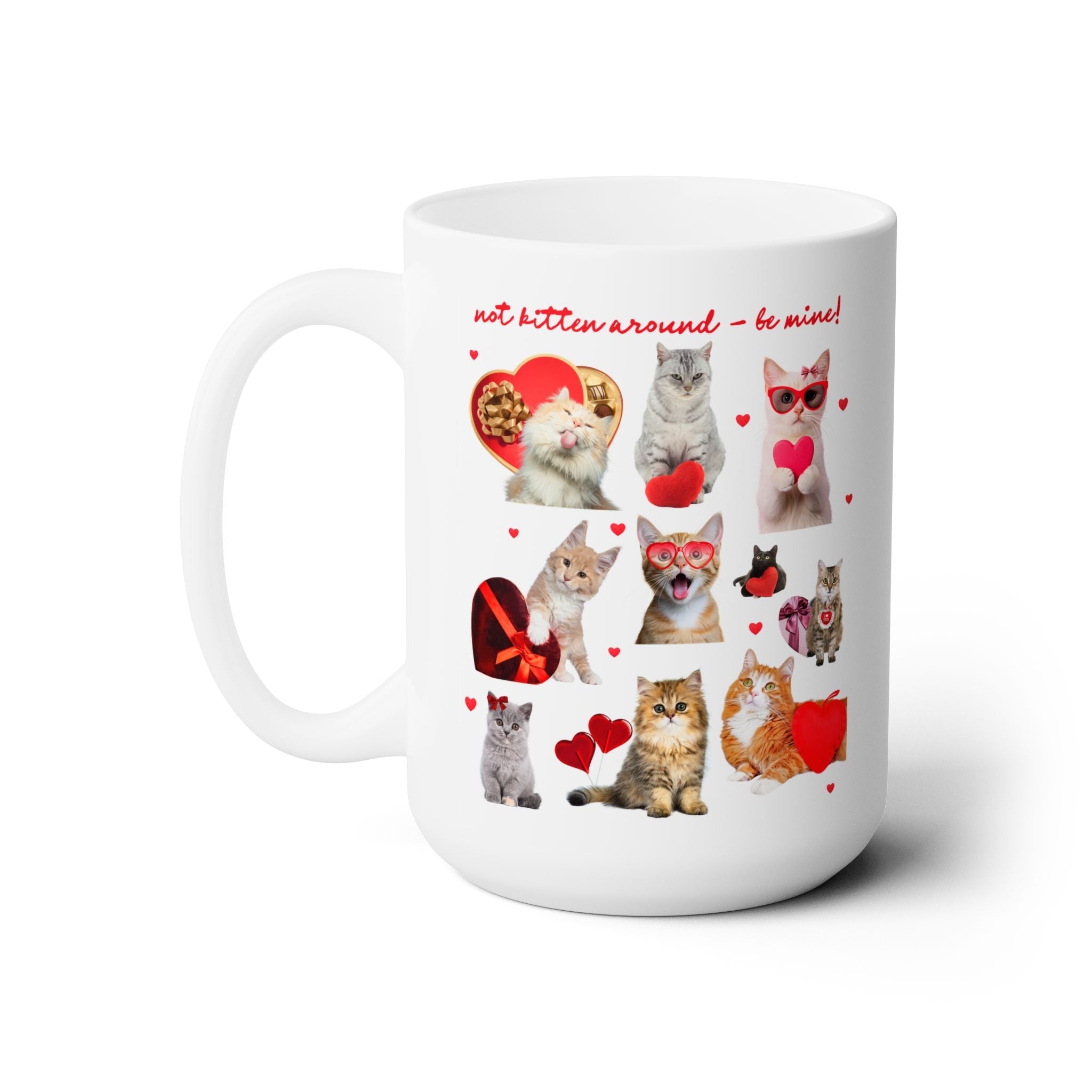 Cat Mom or Cat Dad Valentine's Day Coffee Mug for Friend Who Loves Cats, Silly Goblincore Kitten 15 Oz Mug with Hearts, Funny Sarcastic Gift - Opal and June