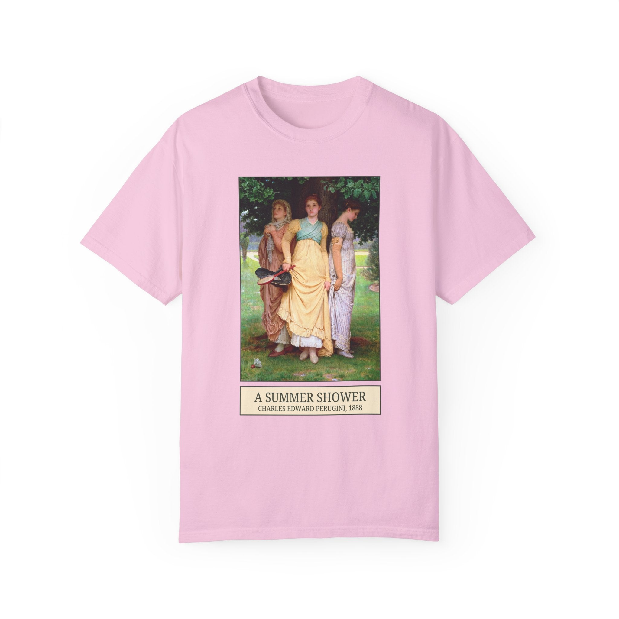 Charles Edward Perugini Art History Tee Shirt: A Summer Shower, 19th Century European Art, Victorian History, Famous Paintings of Women - Opal and June