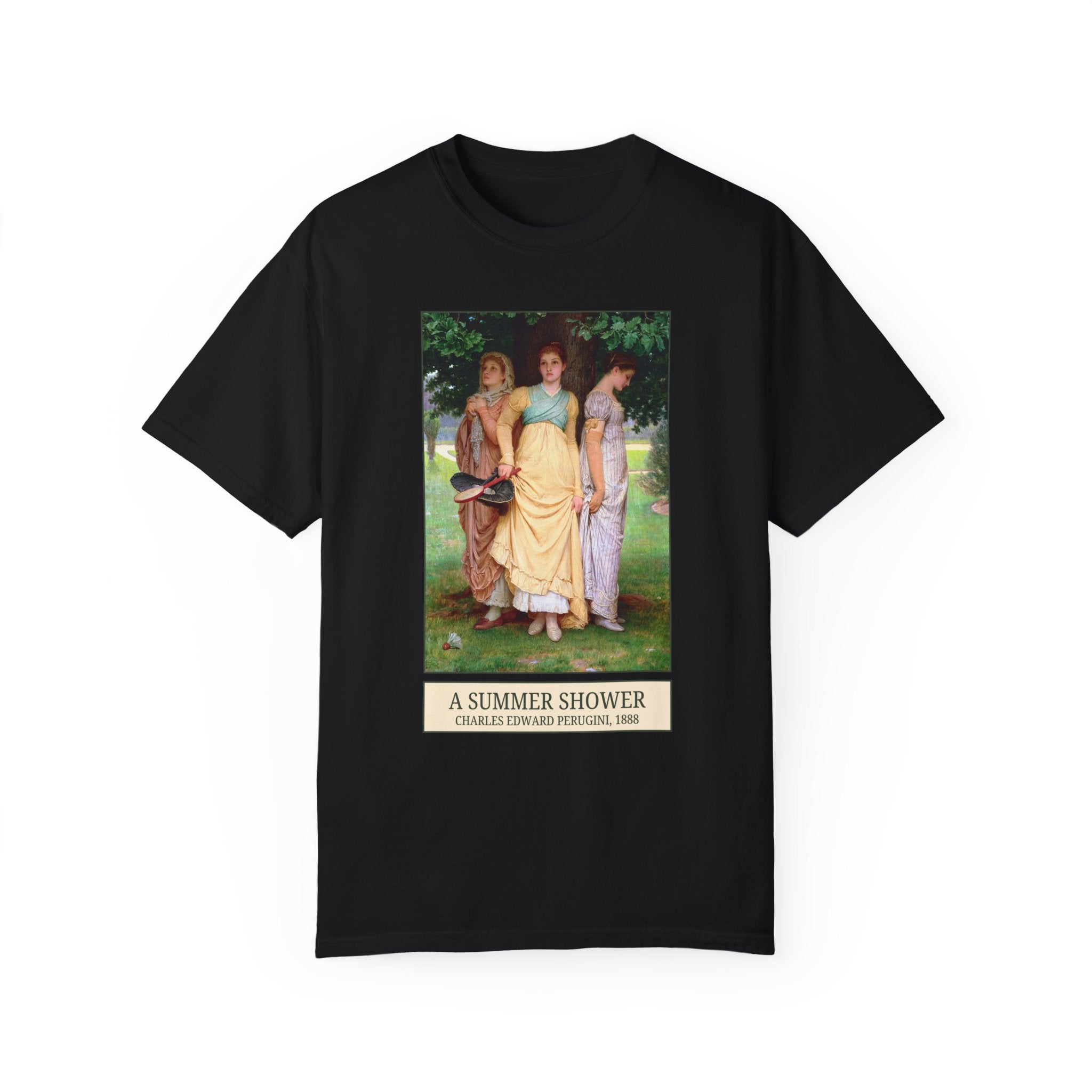 Charles Edward Perugini Art History Tee Shirt: A Summer Shower, 19th Century European Art, Victorian History, Famous Paintings of Women - Opal and June