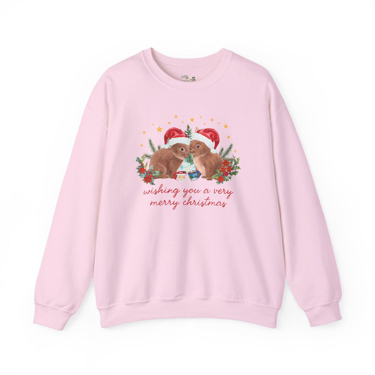 Christmas Animal Lover Swaetshirt with Bunnies Wearing Santa Hats: Wishing You a Very Merry Christmas Kitschy Holiday Crewneck for Zookeeper - Opal and June