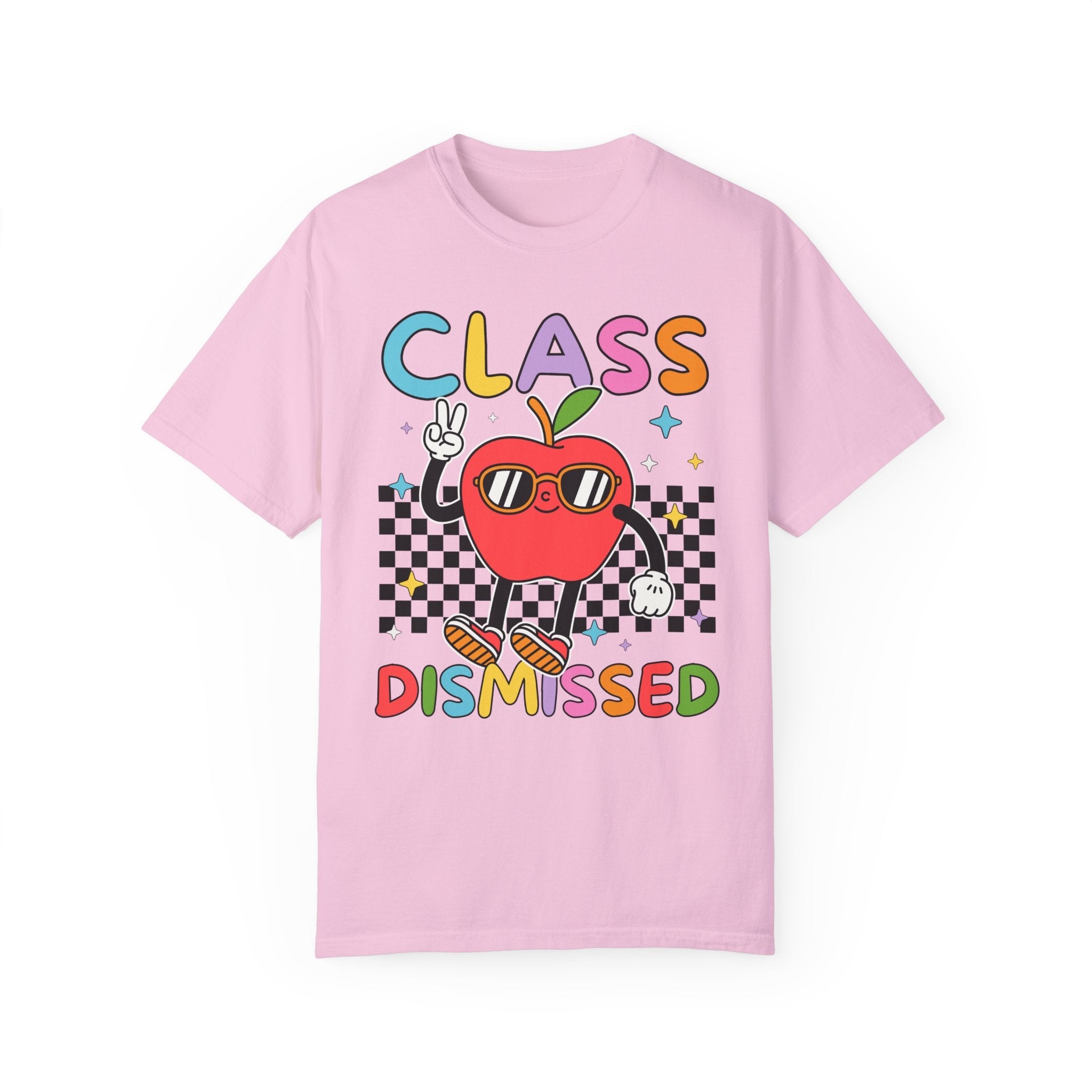 Class Dismissed Last Day of School Teacher Tee Shirt with Groovy Retro Vibe: End of School Year Matching Elementary School Teacher T-Shirt - Opal and June