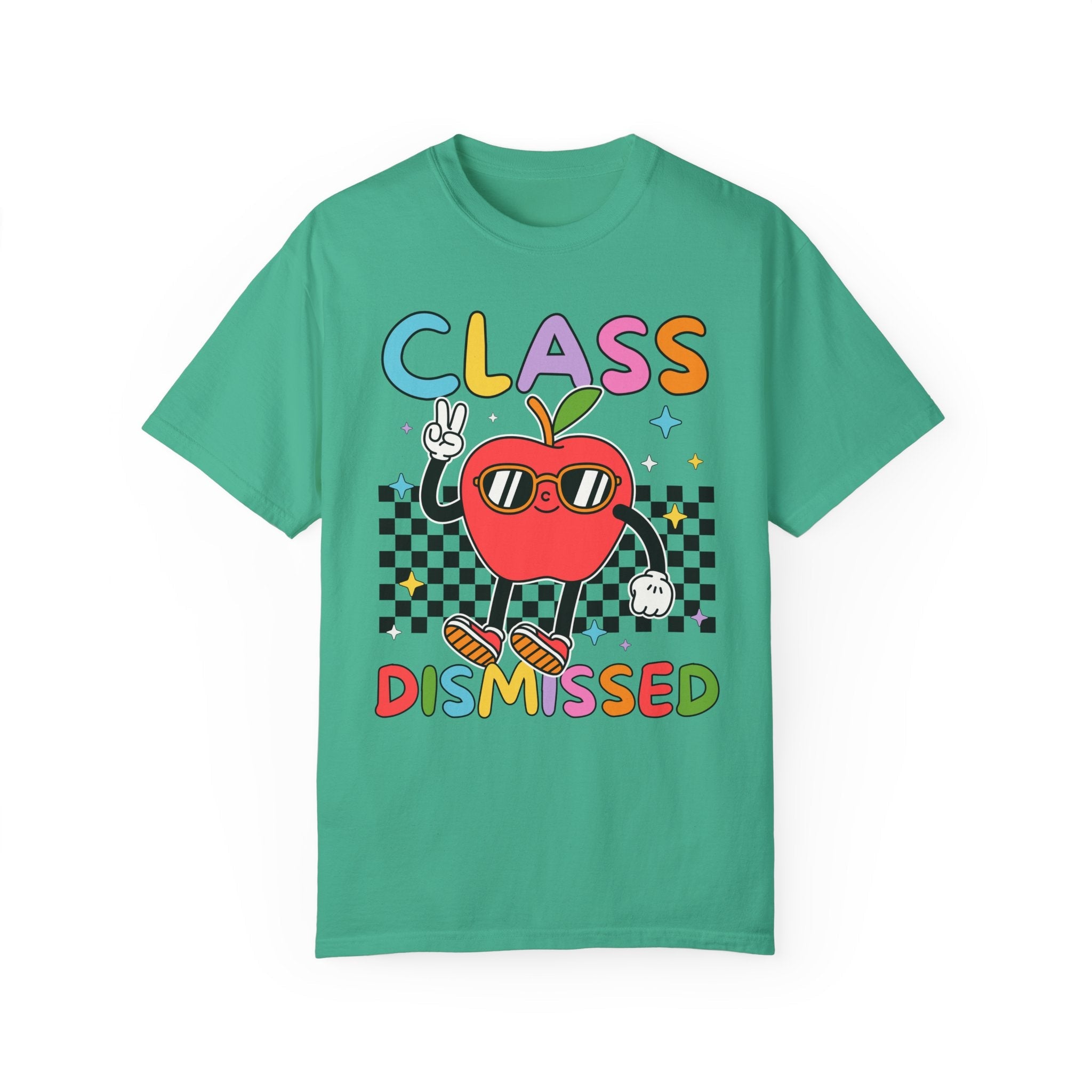 Class Dismissed Last Day of School Teacher Tee Shirt with Groovy Retro Vibe: End of School Year Matching Elementary School Teacher T-Shirt - Opal and June