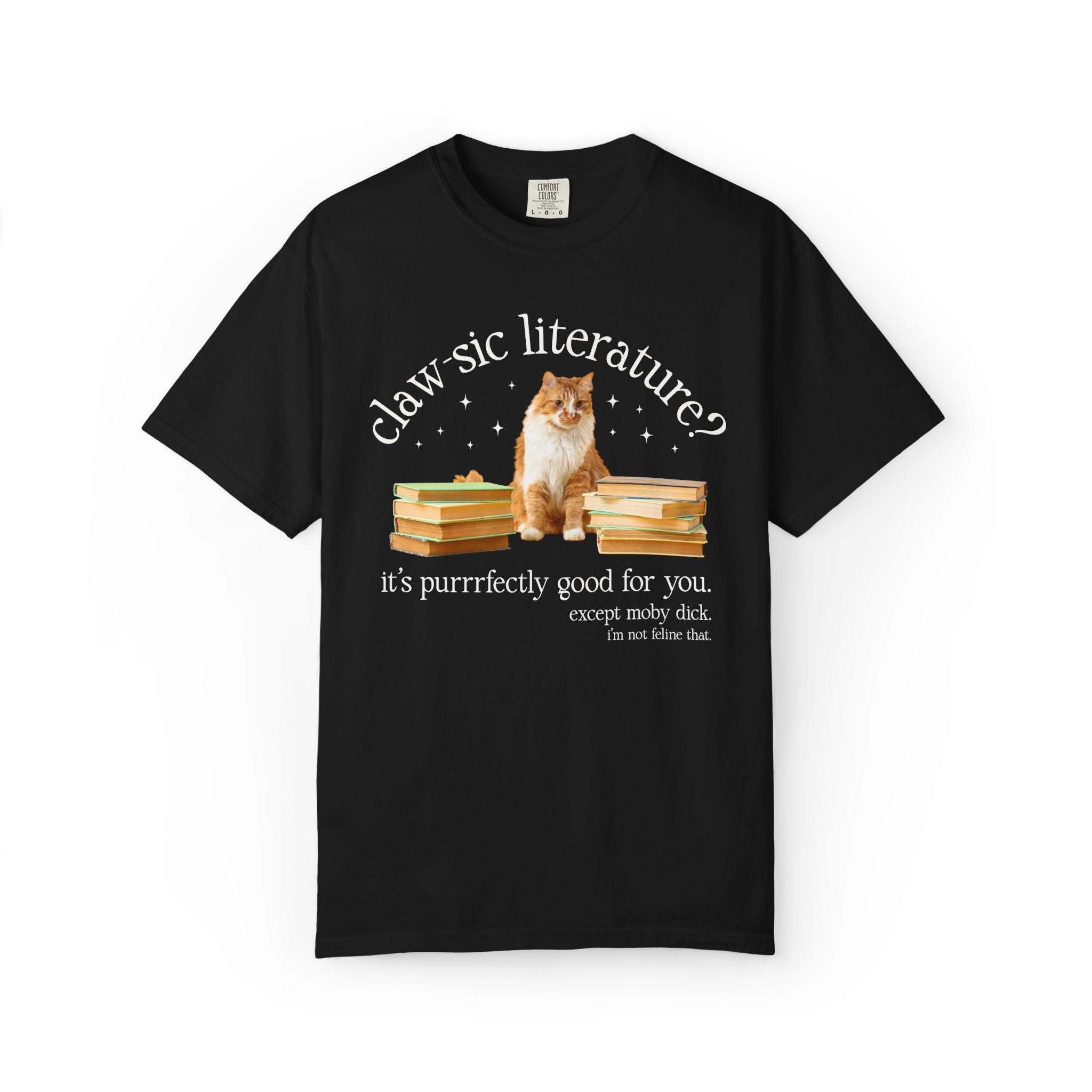 Classic Literature Herman Melville White Whale T-Shirt with Stars: Cute American Literature Professor Bookish Tee for Cat Mom or Cat Dad - Opal and June