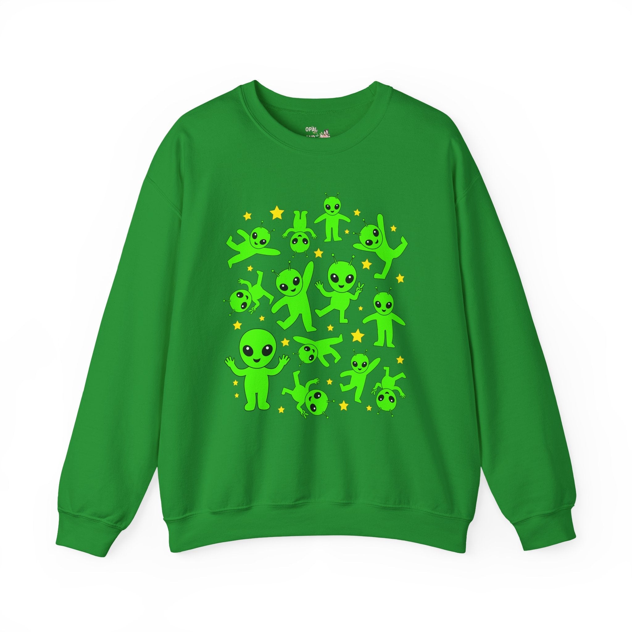 Colorful Alien Lover Sweatshirt for Summer: Silly Dreamcore 90s Aesthetic Alien Crewneck with Stars, Gift for Friend Who Loves Conspiracy Theories - Opal and June