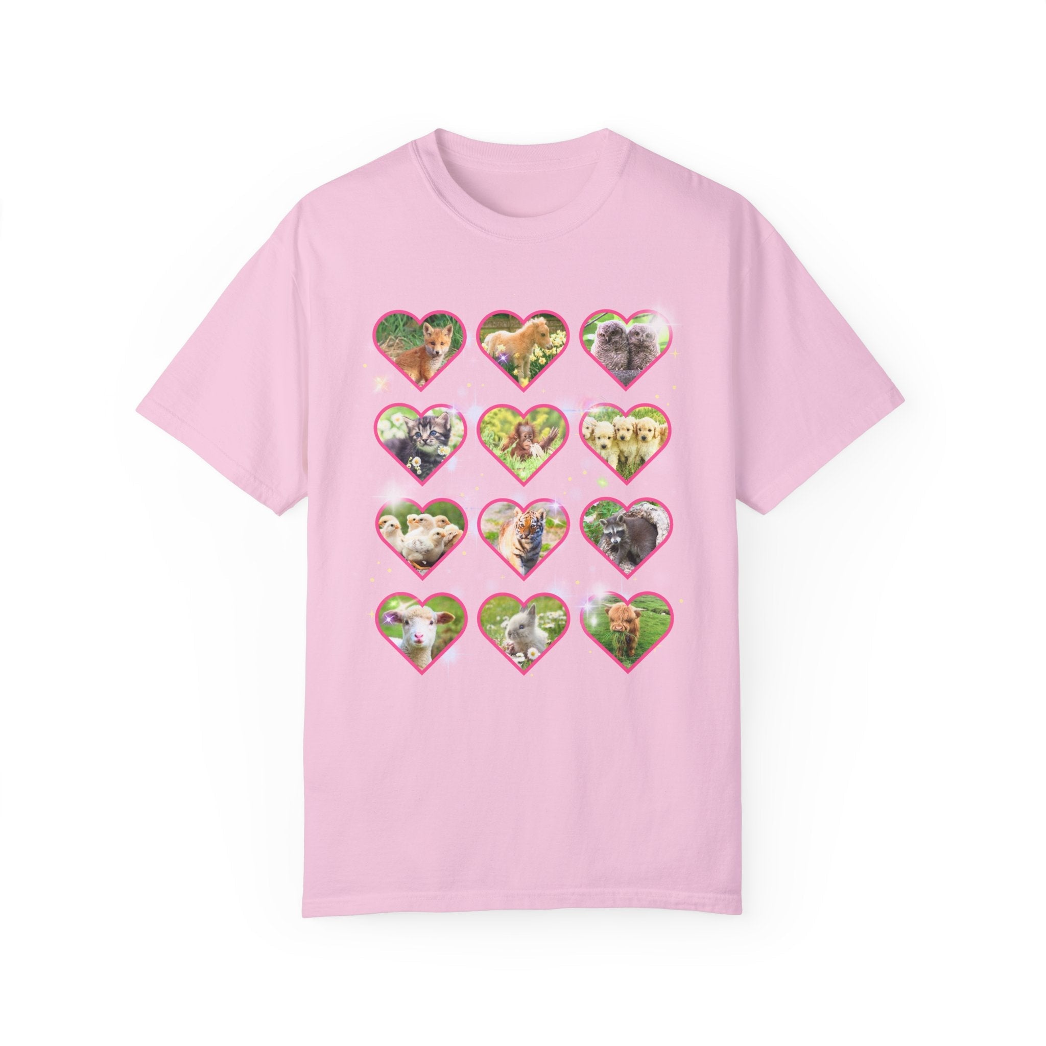 Colorful Animal Lover T-Shirt, 90s and Y2k Aesthetic, Adorable Baby Animals T-Shirt, Weirdcore Dreamcore Cat Lover Tee, Puppies and Bunny T - Opal and June