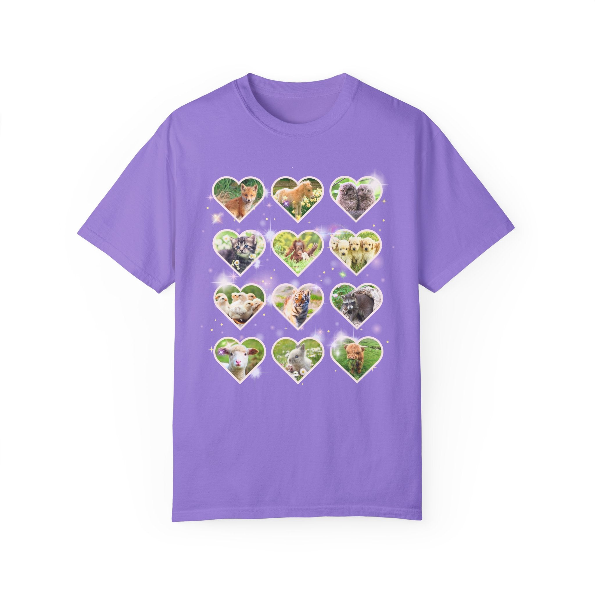 Colorful Animal Lover T-Shirt, 90s and Y2k Aesthetic, Adorable Baby Animals T-Shirt, Weirdcore Dreamcore Cat Lover Tee, Puppies and Bunny T - Opal and June