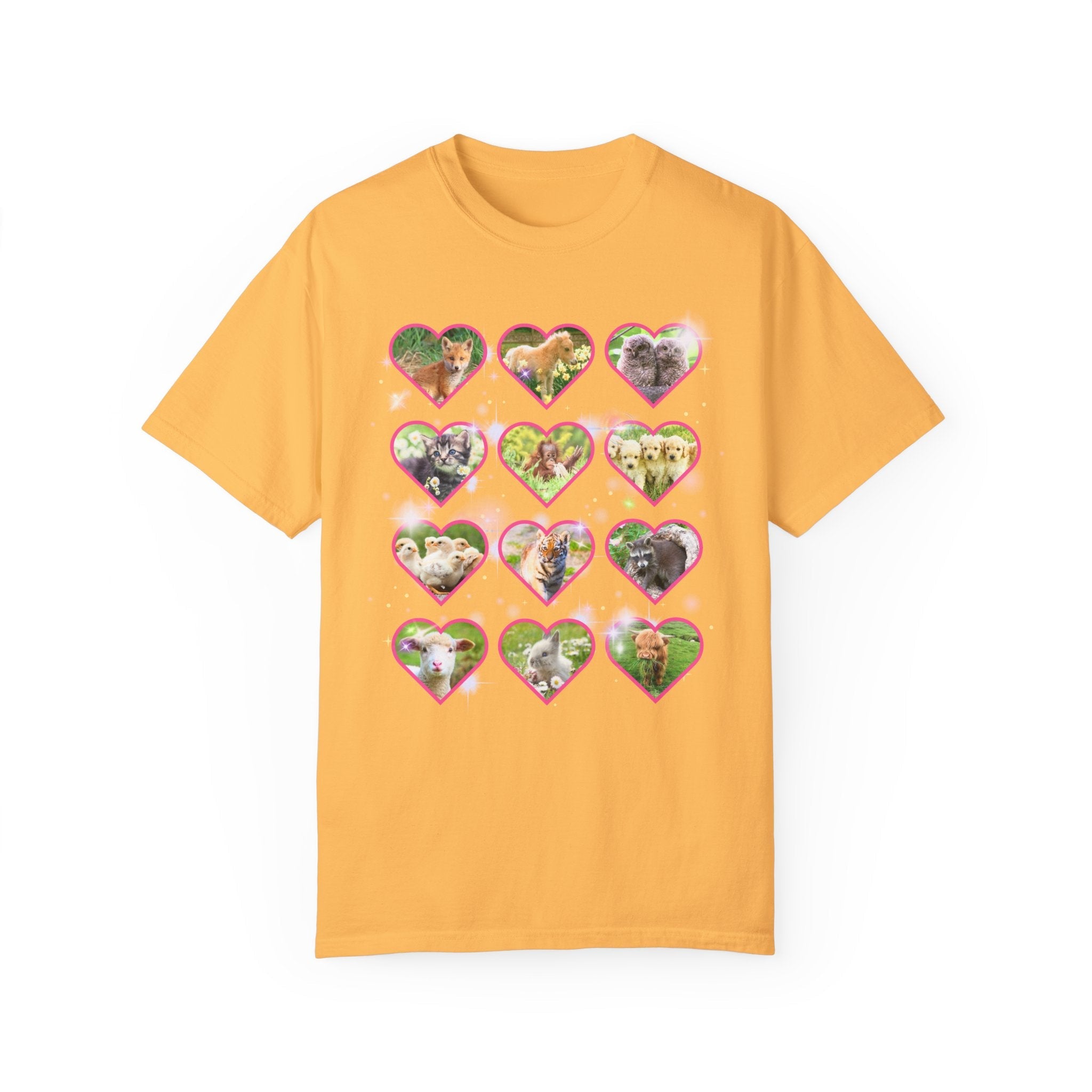 Colorful Animal Lover T-Shirt, 90s and Y2k Aesthetic, Adorable Baby Animals T-Shirt, Weirdcore Dreamcore Cat Lover Tee, Puppies and Bunny T - Opal and June