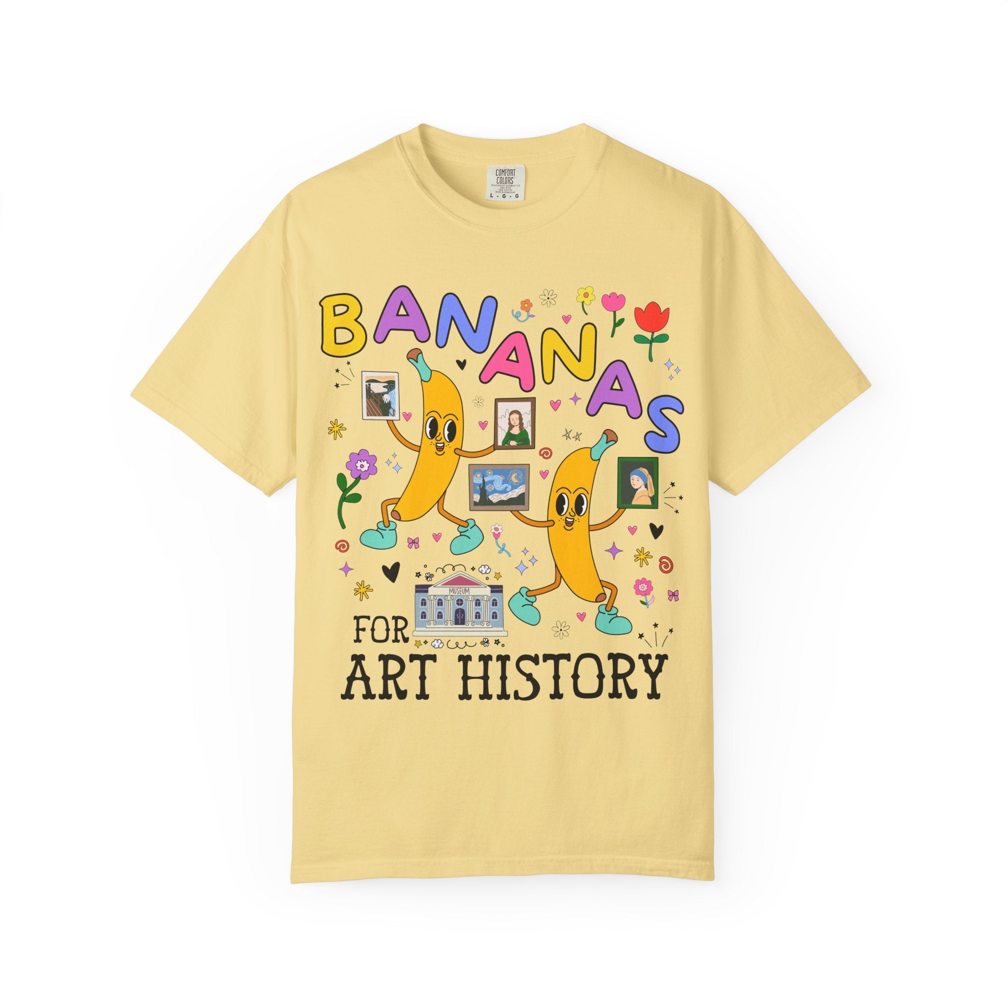 Colorful Art History Tee Shirt with Cute Retro Bananas and Funny Saying, 19th Century Impressionist Art, Leonardo da Vinci, Museum Lover - Opal and June