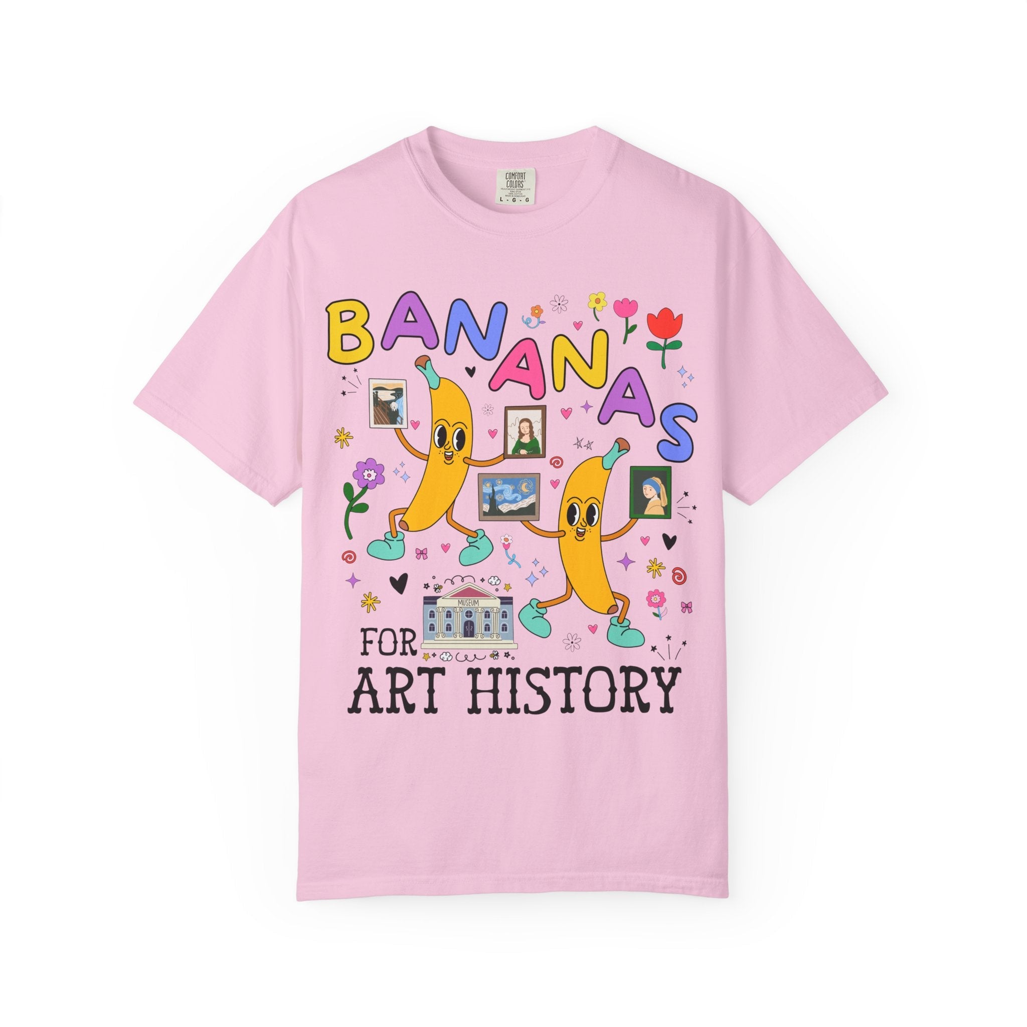 Colorful Art History Tee Shirt with Cute Retro Bananas and Funny Saying, 19th Century Impressionist Art, Leonardo da Vinci, Museum Lover - Opal and June