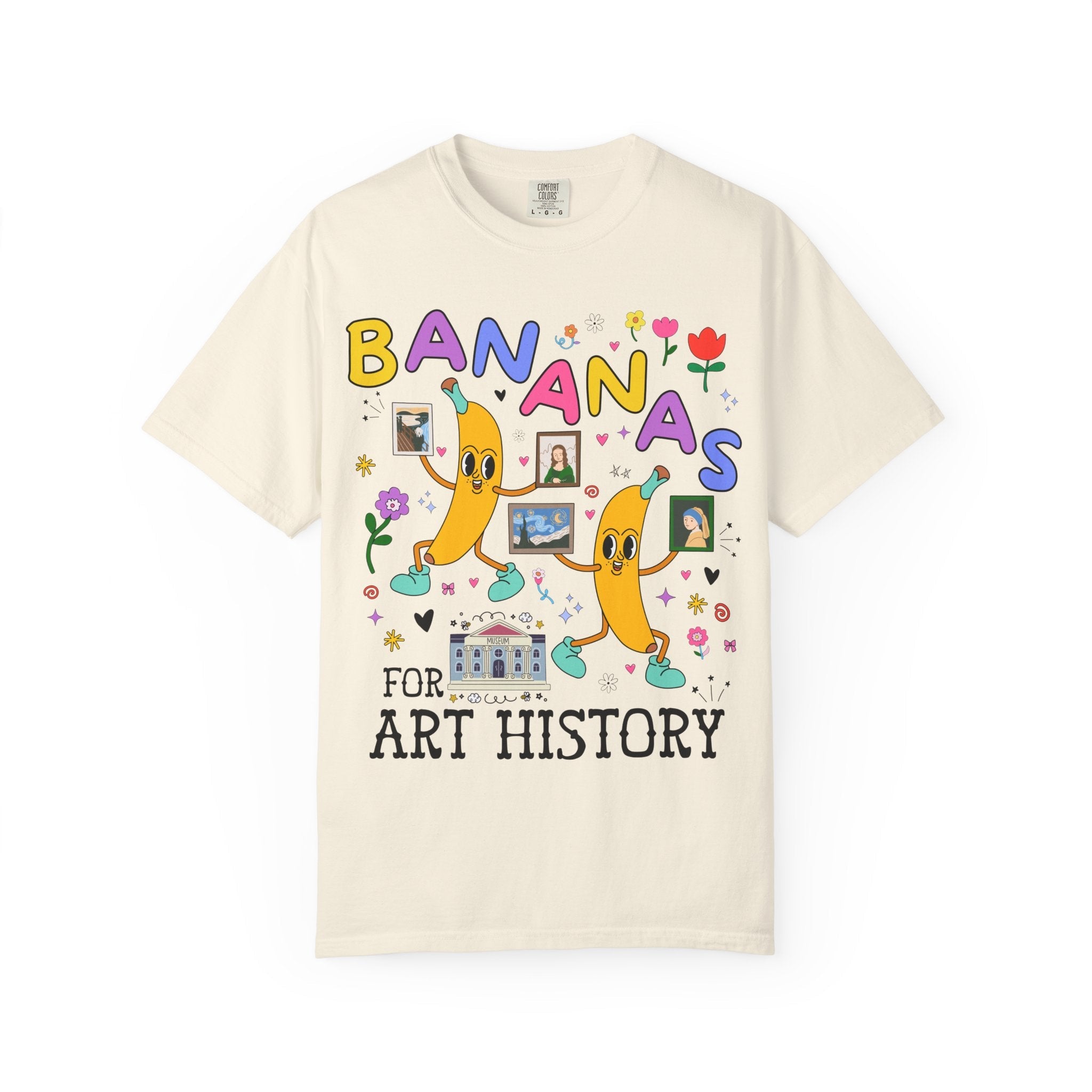 Colorful Art History Tee Shirt with Cute Retro Bananas and Funny Saying, 19th Century Impressionist Art, Leonardo da Vinci, Museum Lover - Opal and June