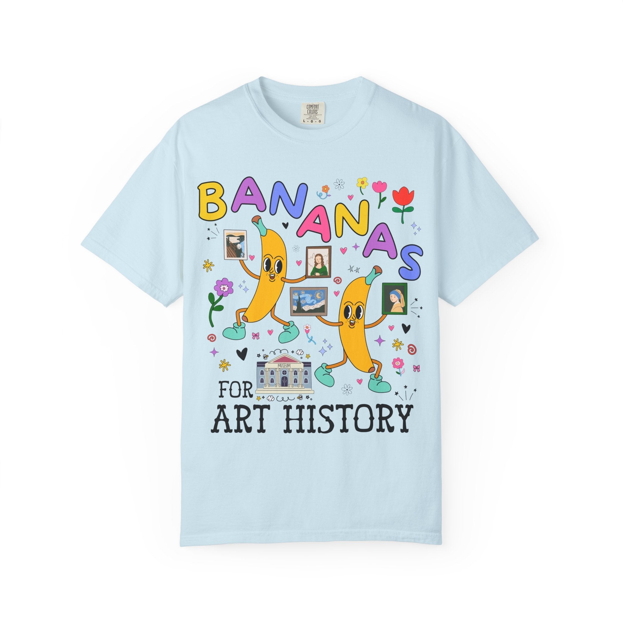 Colorful Art History Tee Shirt with Cute Retro Bananas and Funny Saying, 19th Century Impressionist Art, Leonardo da Vinci, Museum Lover - Opal and June