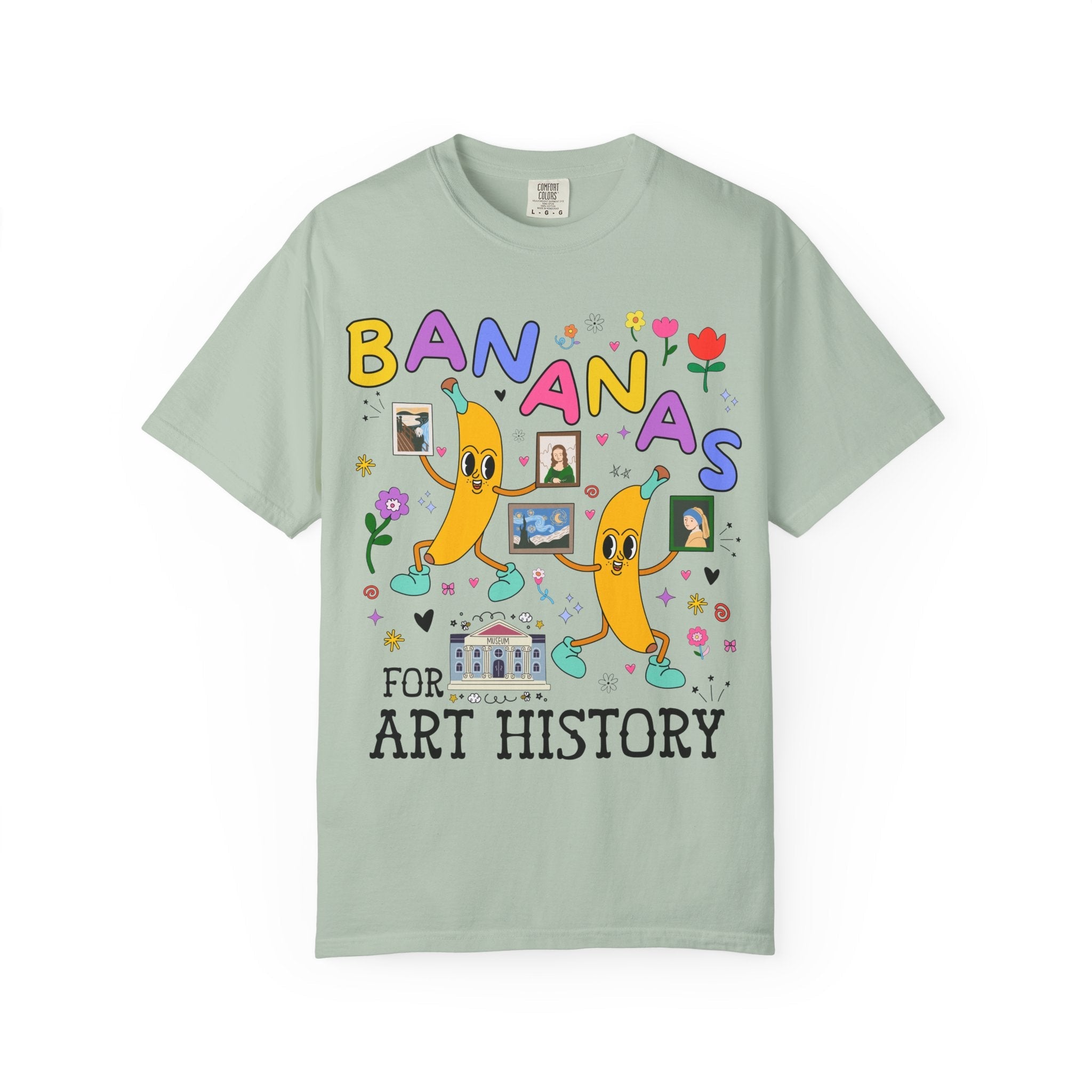 Colorful Art History Tee Shirt with Cute Retro Bananas and Funny Saying, 19th Century Impressionist Art, Leonardo da Vinci, Museum Lover - Opal and June