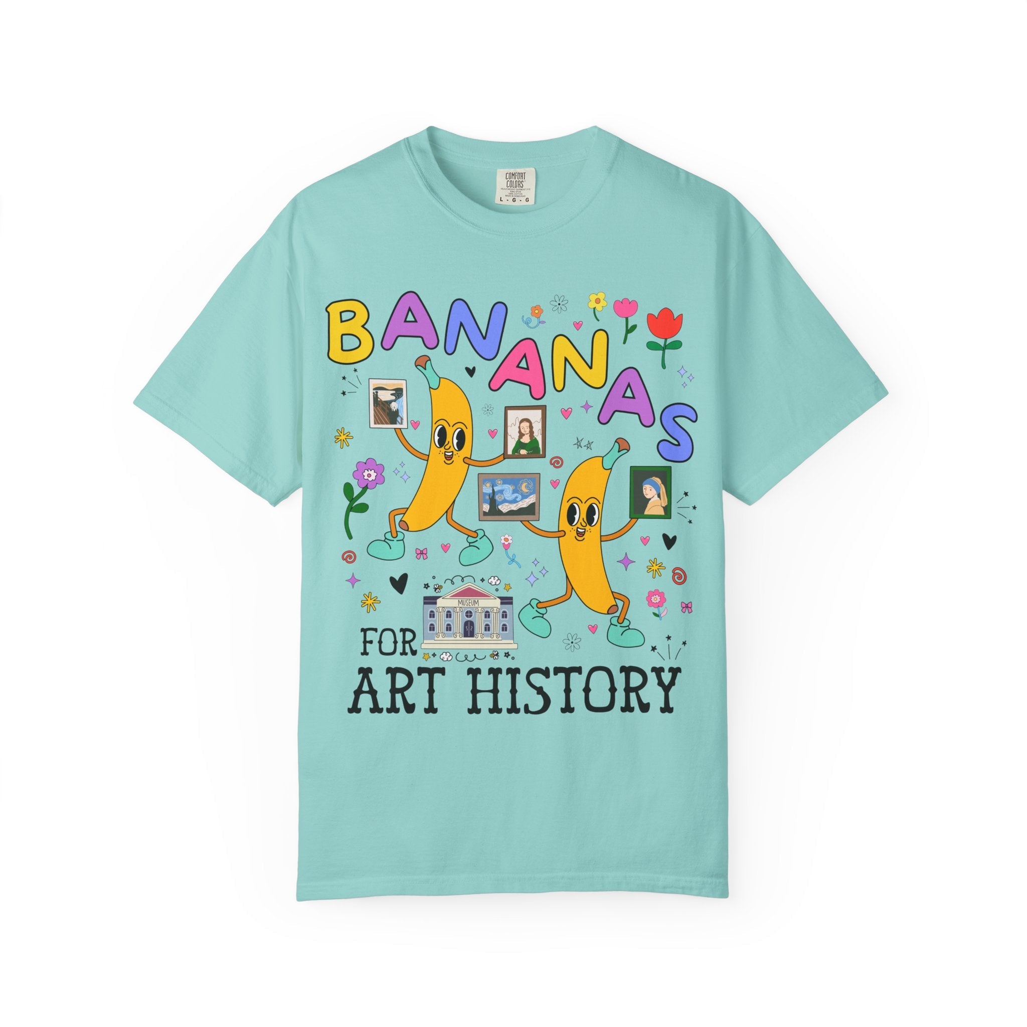 Colorful Art History Tee Shirt with Cute Retro Bananas and Funny Saying, 19th Century Impressionist Art, Leonardo da Vinci, Museum Lover - Opal and June